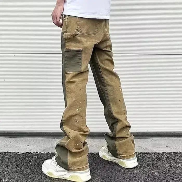 Japanese Brand Spliced Speckled Ink Micro Flare Pants Size US 32 / EU 48 - 4 Thumbnail