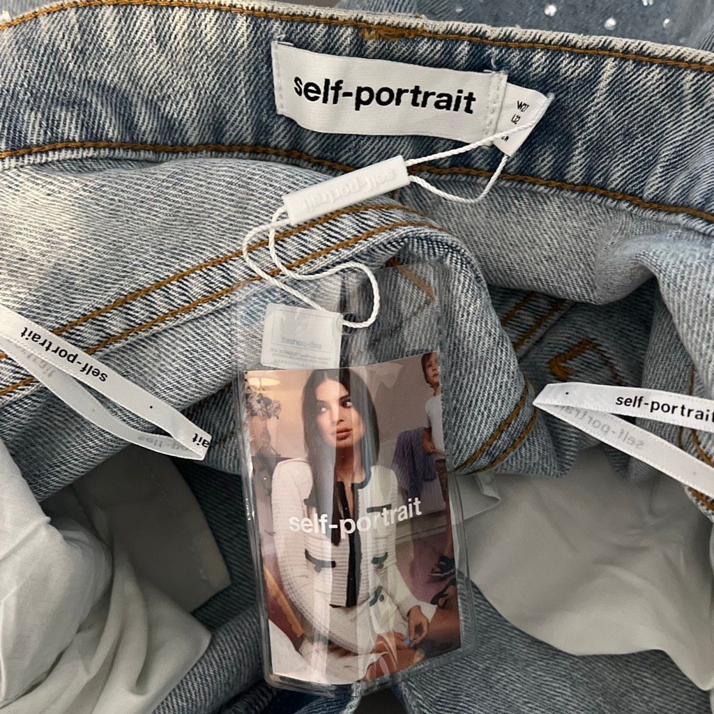 Self-Portrait NWT Self-Portrait Blue Rhinestone Wide-Leg Jeans Size 27 Size 27" / US 4 / IT 40 - 12 Thumbnail