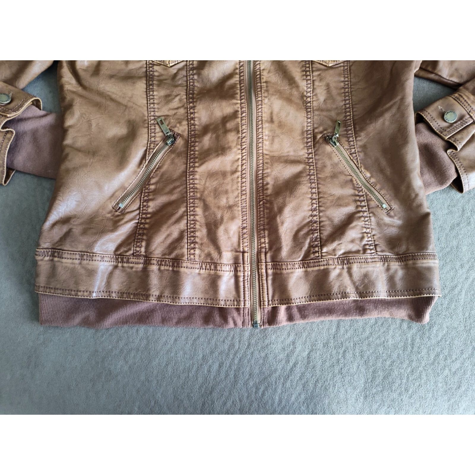 Vintage Made By Johnny Carmel Jacket Med Womens Brown Faux Leather Two Layers EUC Size M / US 6-8 / IT 42-44 - 2 Thumbnail
