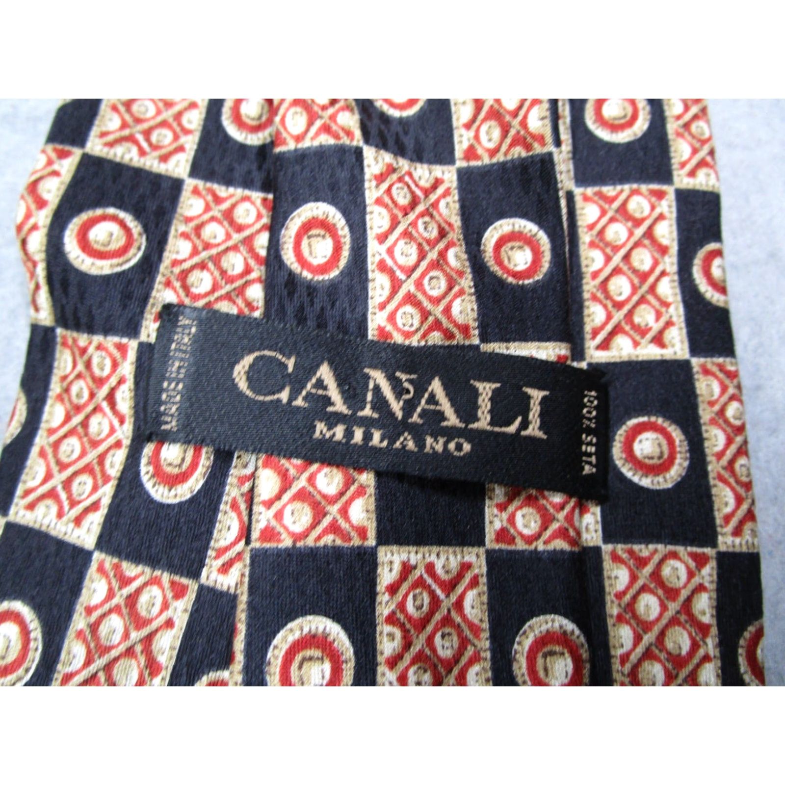 Canali Canali Tie Mens Red Silk Neck Abstract Geometric Designer Made in Italy Size ONE SIZE - 3 Thumbnail