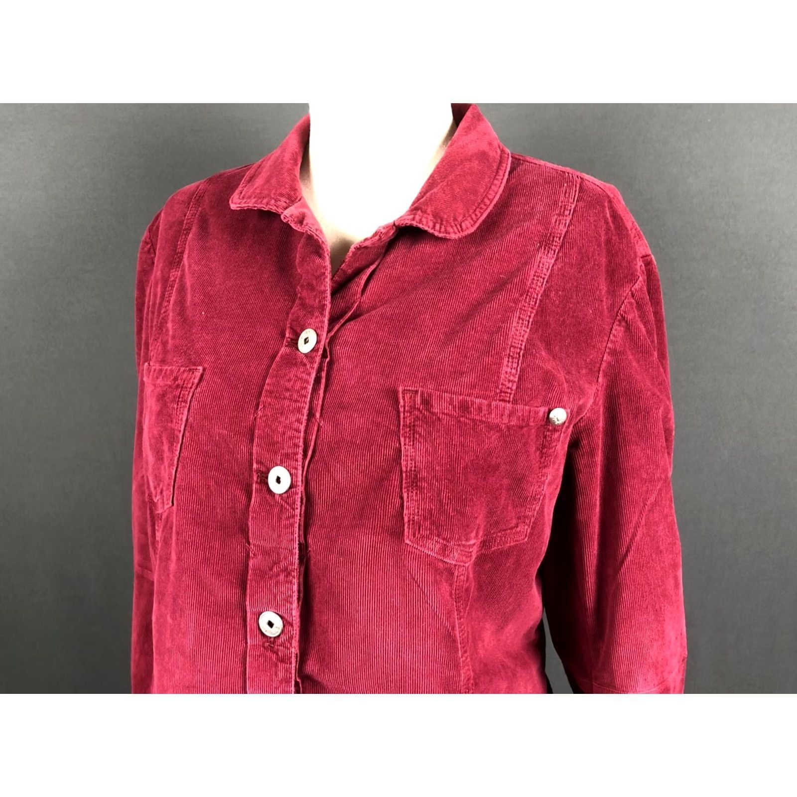 Vintage Le Jean De Marithé + François Girbaud Jacket Burgundy Women XL Cotton Velvet Short Sleeve Chest Pockets Size 40" / US 18 - 6 Thumbnail