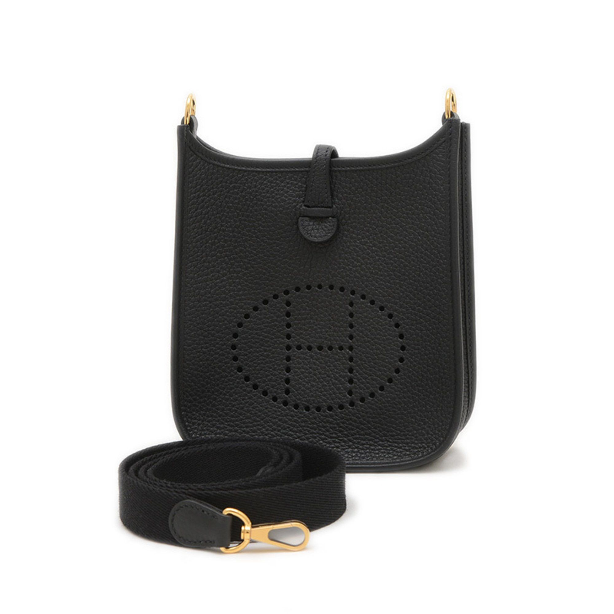 Hermes Evelyn Tpm Shoulder Bag Taurillon Black Gold Hardware W Engraved Long Strap Bp, Women's