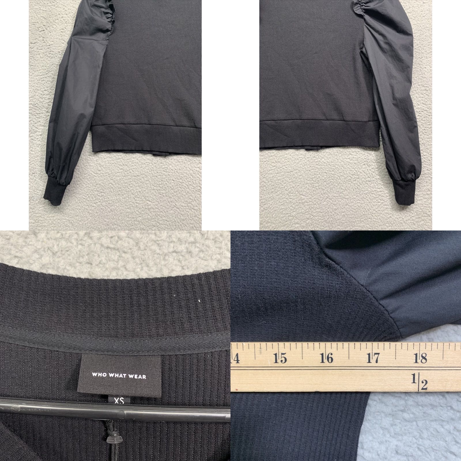 Vintage WHO WHAT WEAR Pullover Top Women XS Black V-Neck Knit Body Blousy Sleeves NWT Size XS / US 0-2 / IT 36-38 - 8 Thumbnail