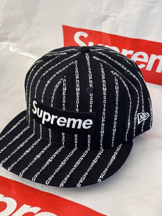 Supreme Supreme Text Stripe New Era Cap Navy 7 3/4 HAT SS 19 | Grailed