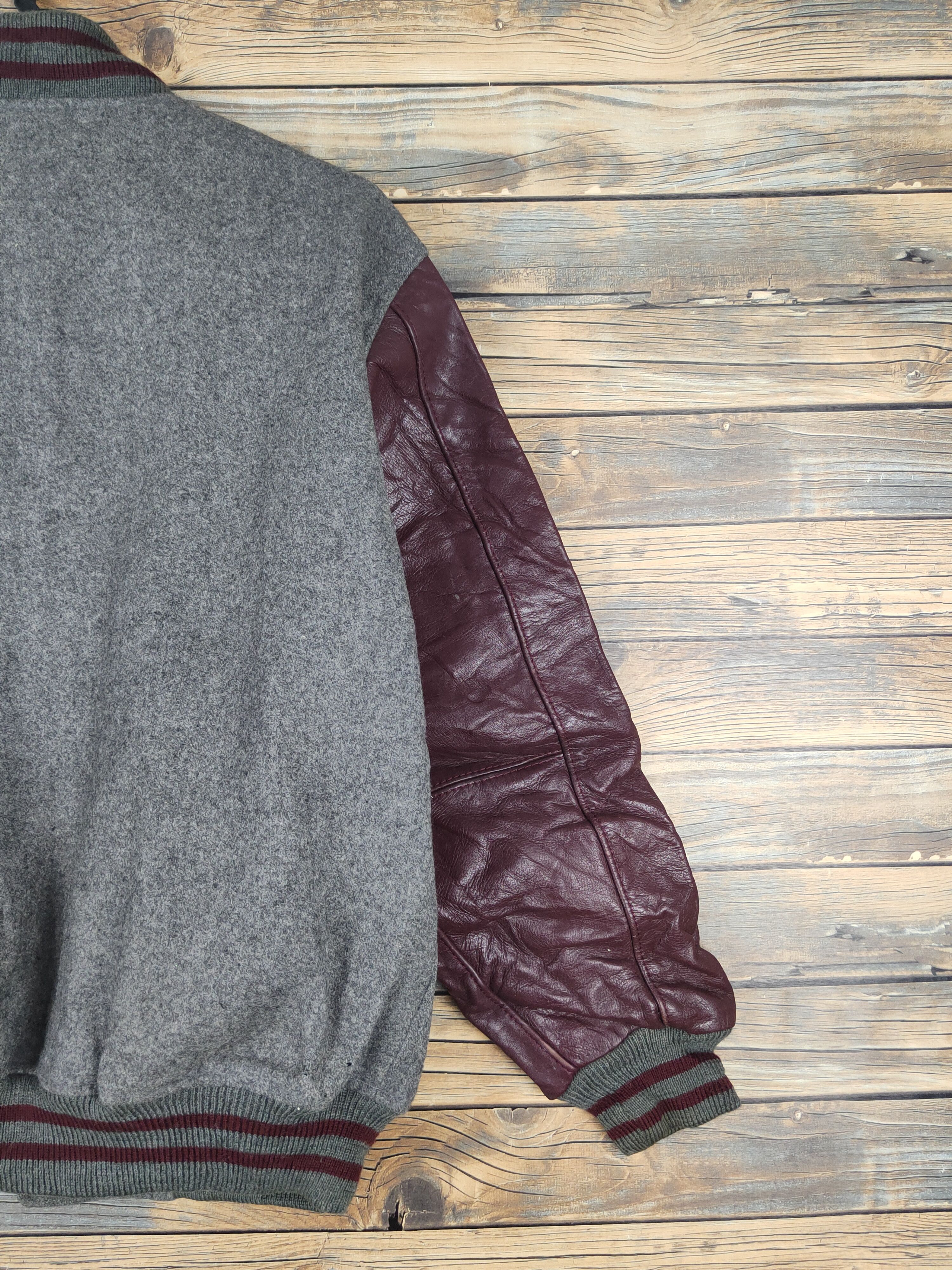 Leather University Shop Gray Maroon Leather Varsity Jackets #W1073 Size US L / EU 52-54 / 3 - 12 Thumbnail