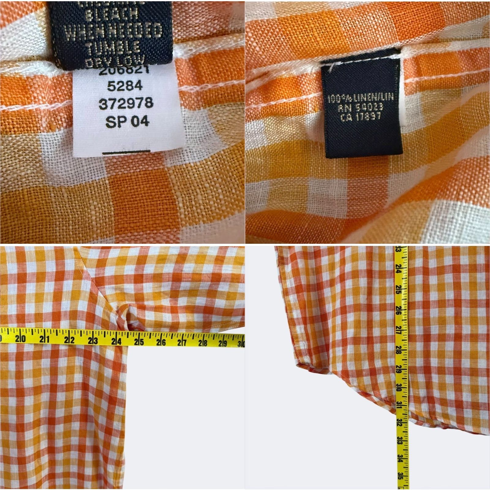 Banana Republic VINTAGE Banana Republic Gingham Plaid Button-Up Shirt Mens L 100% Linen NEW Orange Size US L / EU 52-54 / 3 - 9 Thumbnail