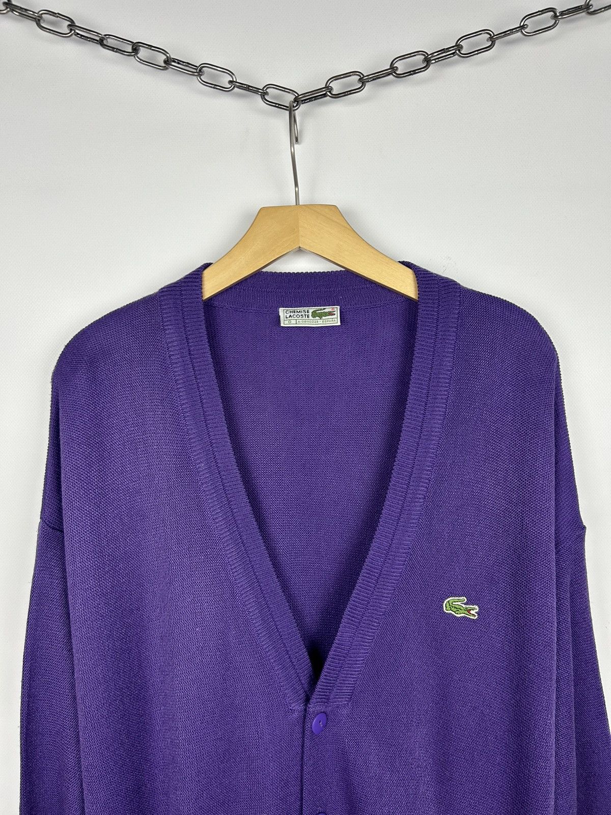 Lacoste × Vintage Rare Vintage Chemise Lacoste Knit Cardigan Purple V-Neck Size US XL / EU 56 / 4 - 2 Thumbnail