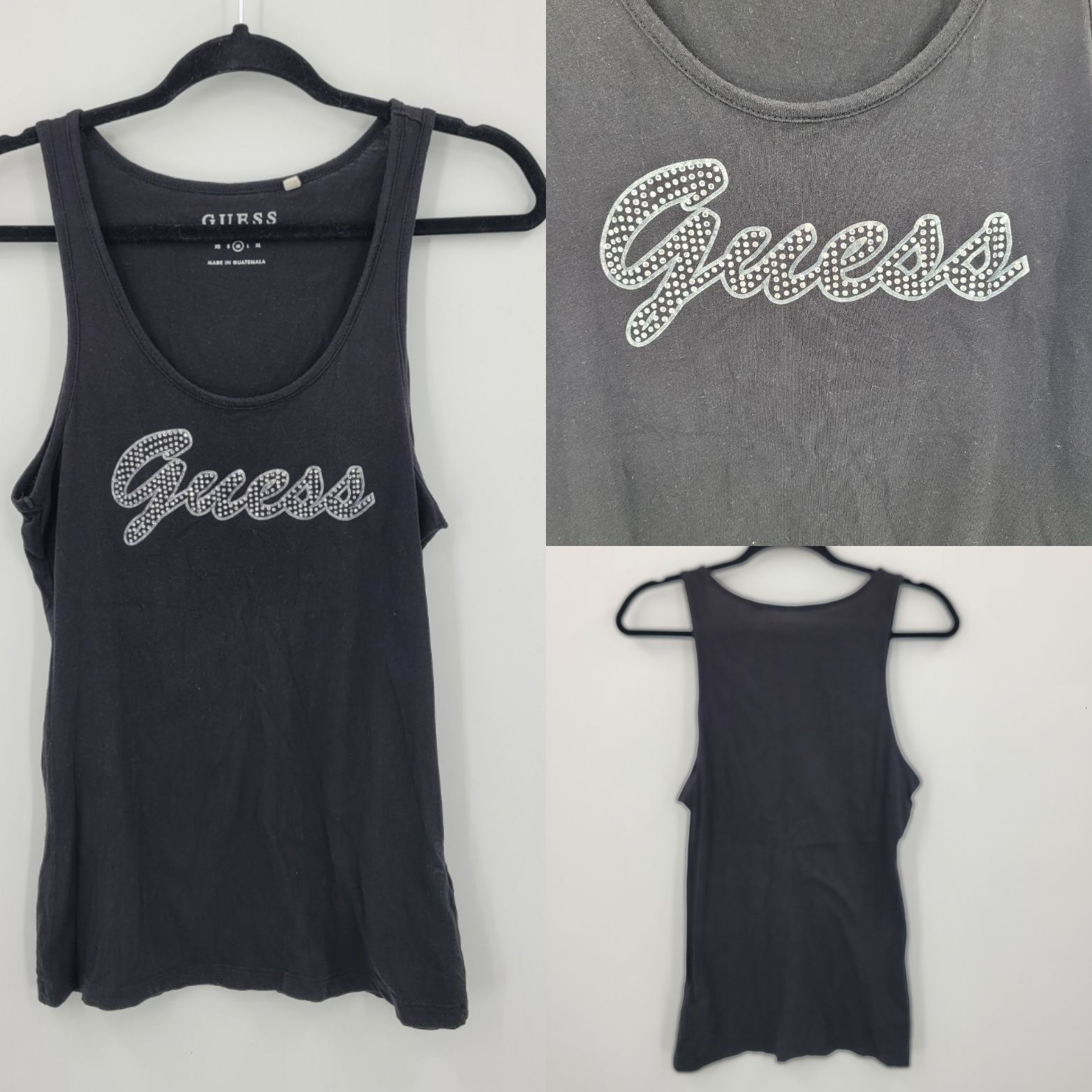 Guess Y2k Guess Black Sleeveless Tank Top Sz M Rhinestone Log Spel Size M / US 6-8 / IT 42-44 - 1 Thumbnail