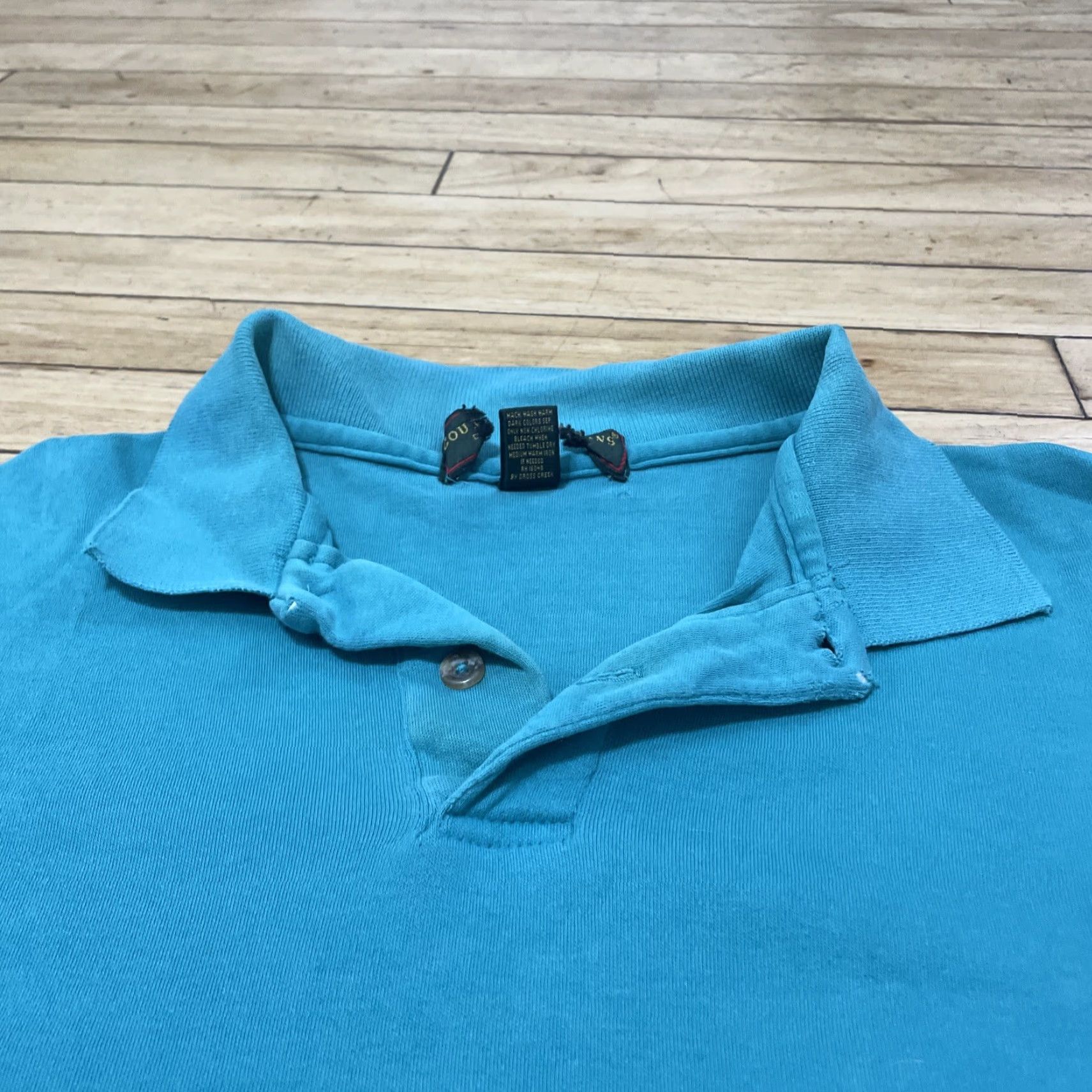 Vintage VINTAGE Polo Shirt Men XL Teal Blue Stretch Jersey Crop Single Stitch 90s USA Grunge Size US XL / EU 56 / 4 - 4 Thumbnail