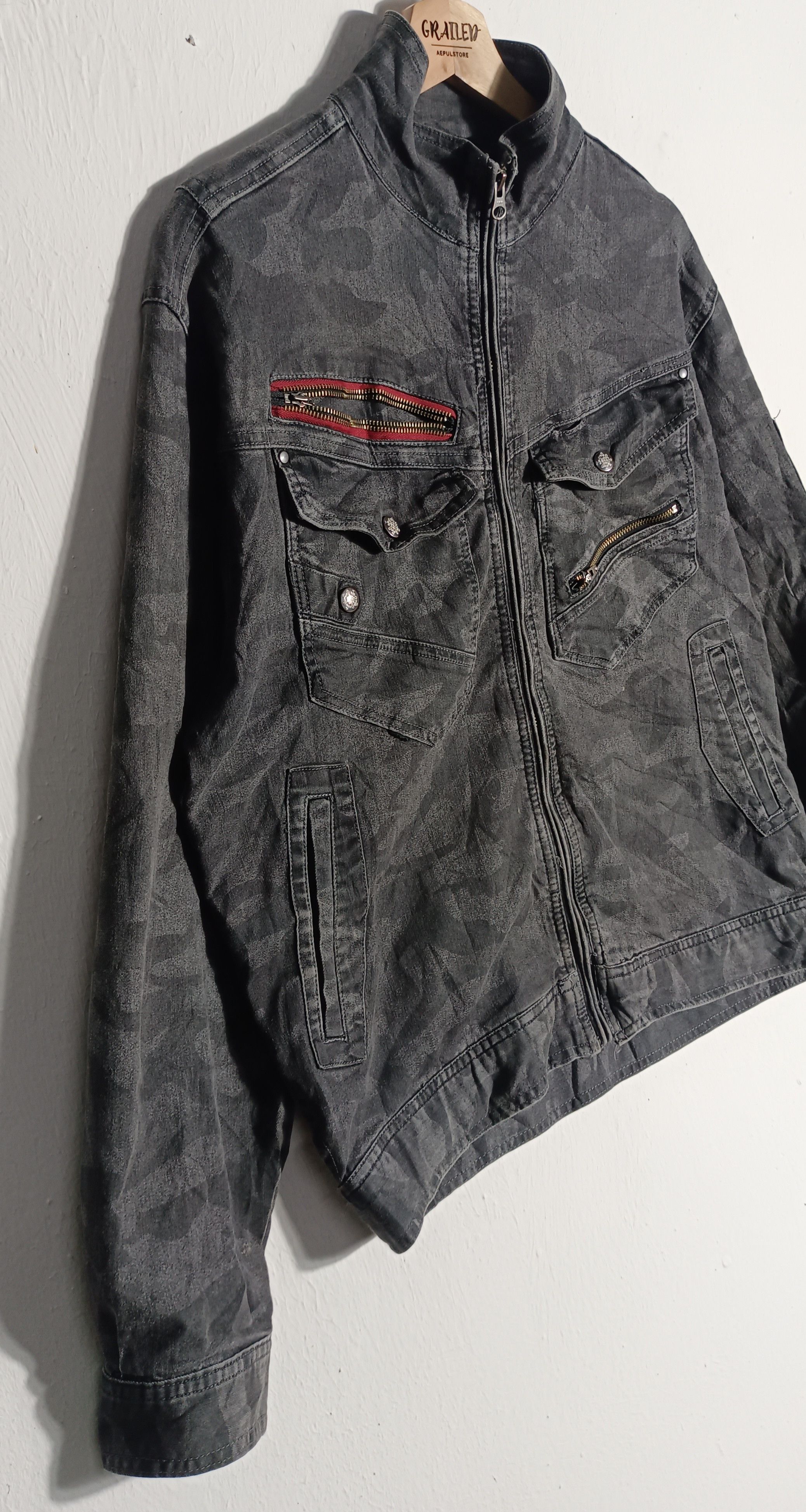 Japanese Brand Jawin Camouflage Denim Tactical Pocket Jacket Size US L / EU 52-54 / 3 - 5 Thumbnail