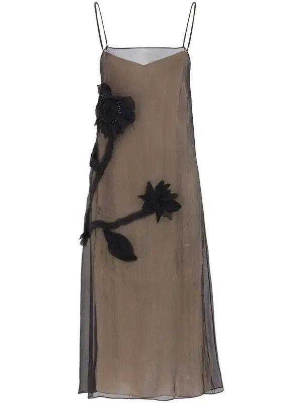 Marni o1w1db11125 Floral-Appliqué Crepon Dress in Black Size S / US 4 / IT 40 - 1 Thumbnail