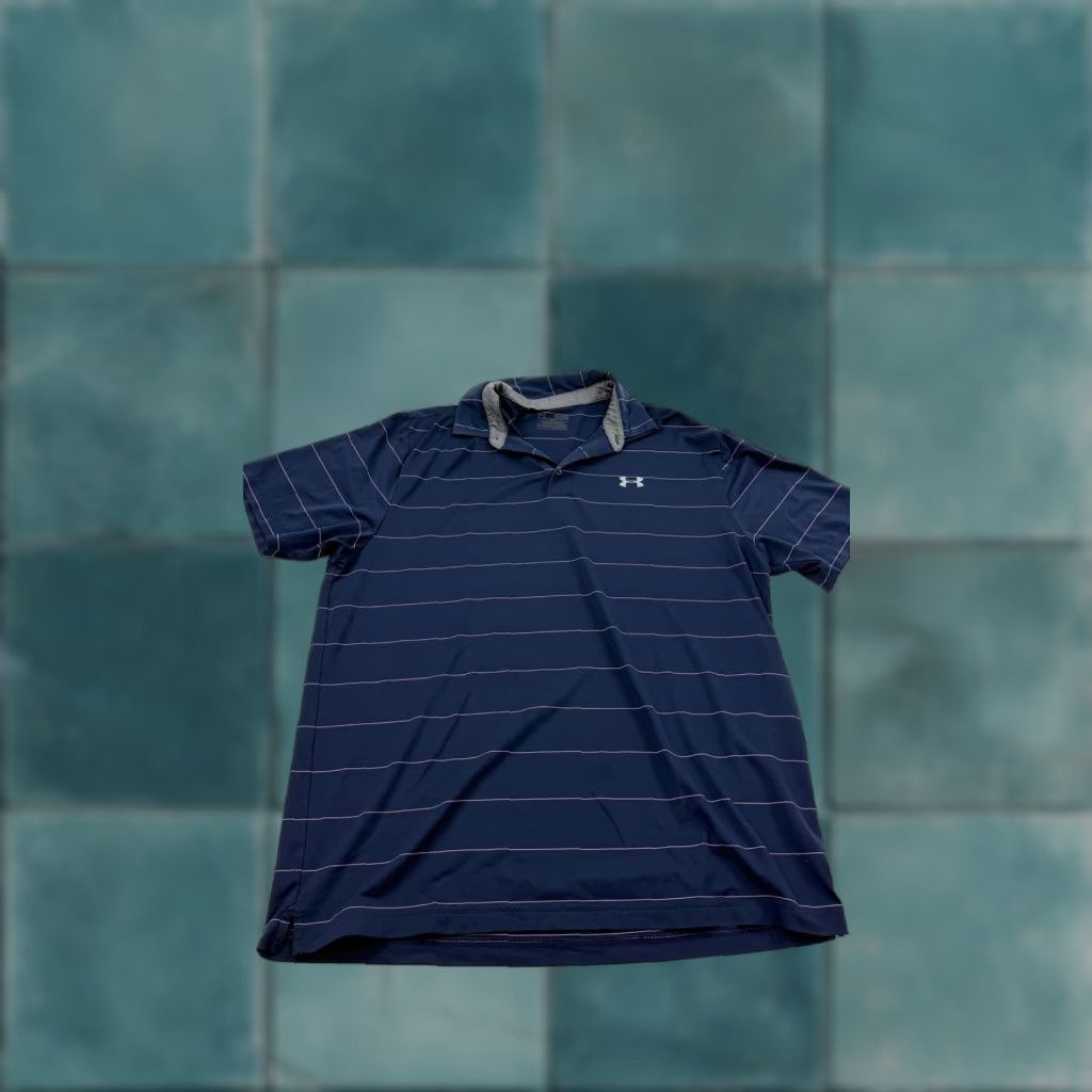 Under Armour Under Armour Polo Shirt Mens XL Navy Blue Pink Stripe Golf Performance Shirt Size US XL / EU 56 / 4 - 1 Thumbnail