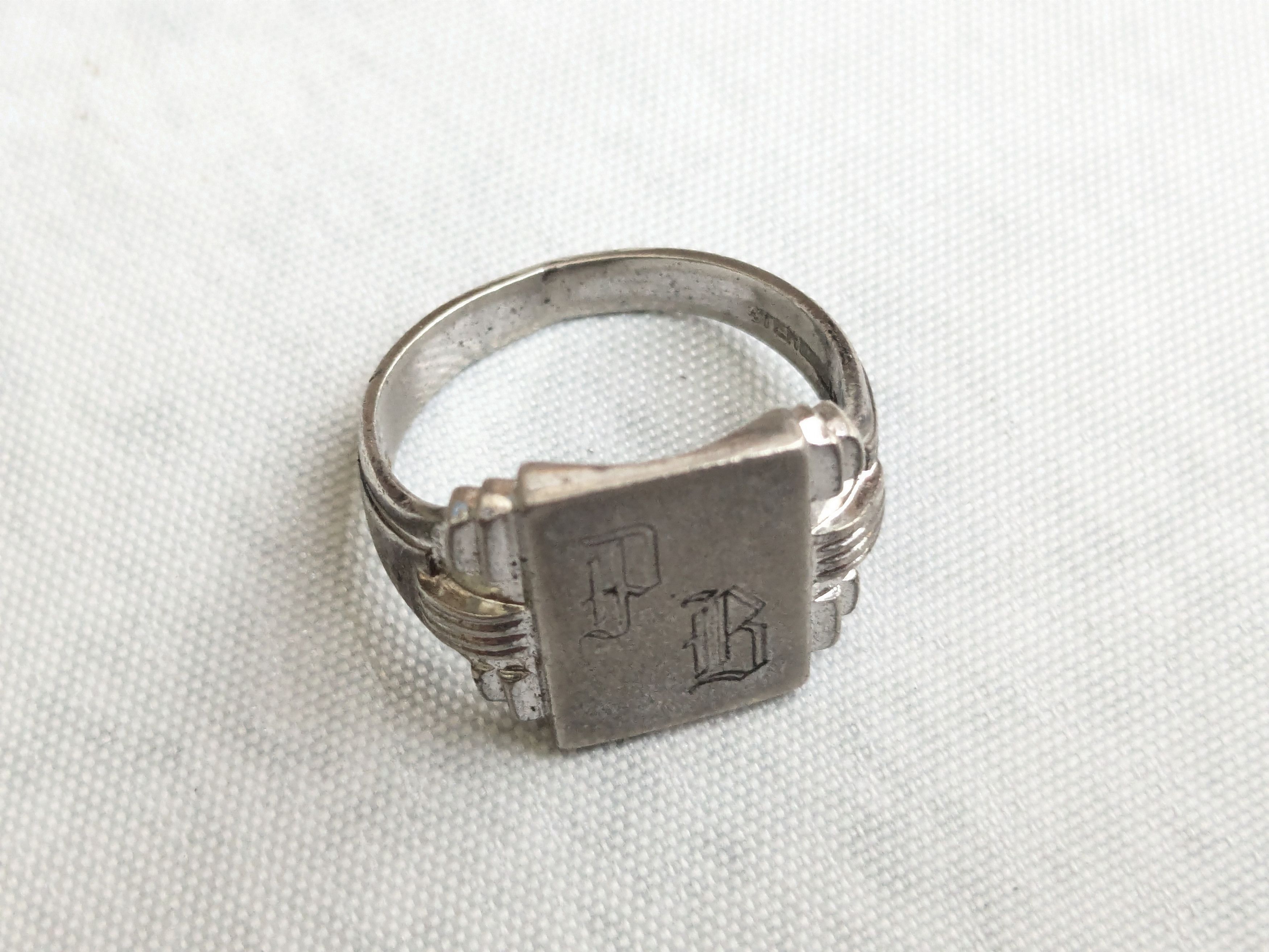 Jewelry Vintage Sterling Silver Signet Ring 11.25 Rectangle Monogram Size ONE SIZE - 8 Thumbnail