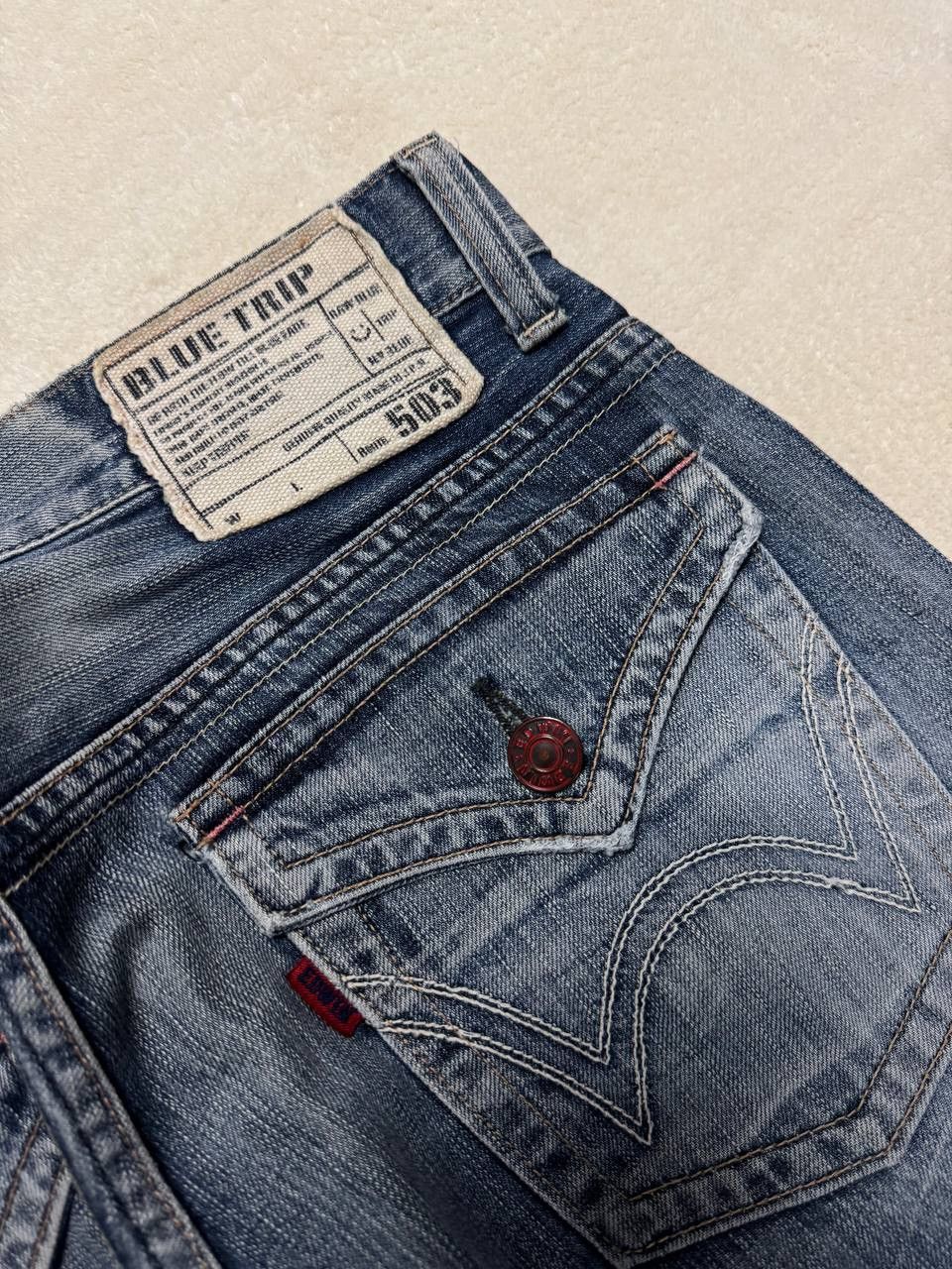 Japanese Brand THRASHED 90s Edwin Sick Faded Distressed Twist Leg Blue Jean Size US 32 / EU 48 - 20 Thumbnail
