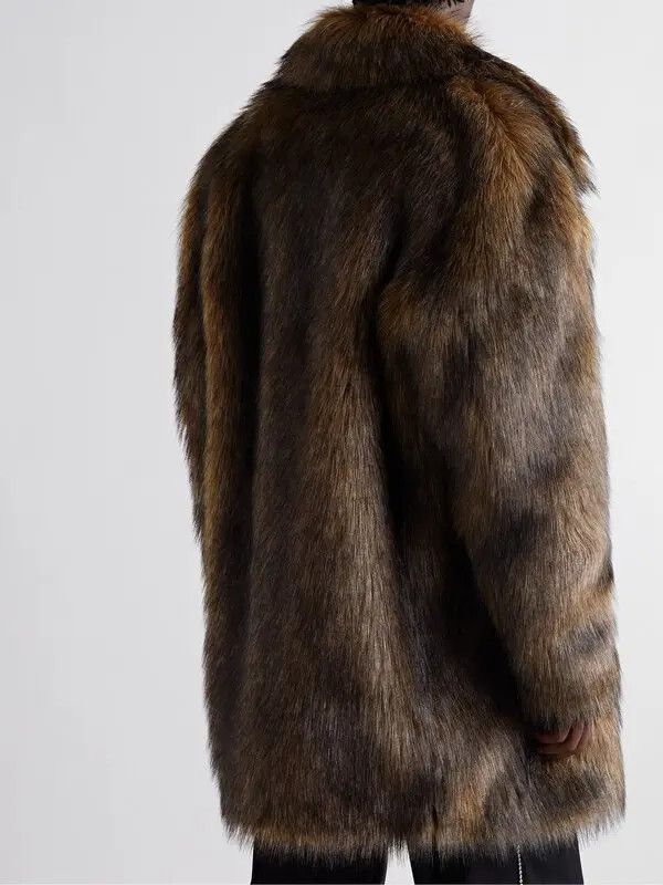 Amiri o1mle0325 Faux Fox Fur Peacoat in Brown Size US L / EU 52-54 / 3 - 3 Thumbnail