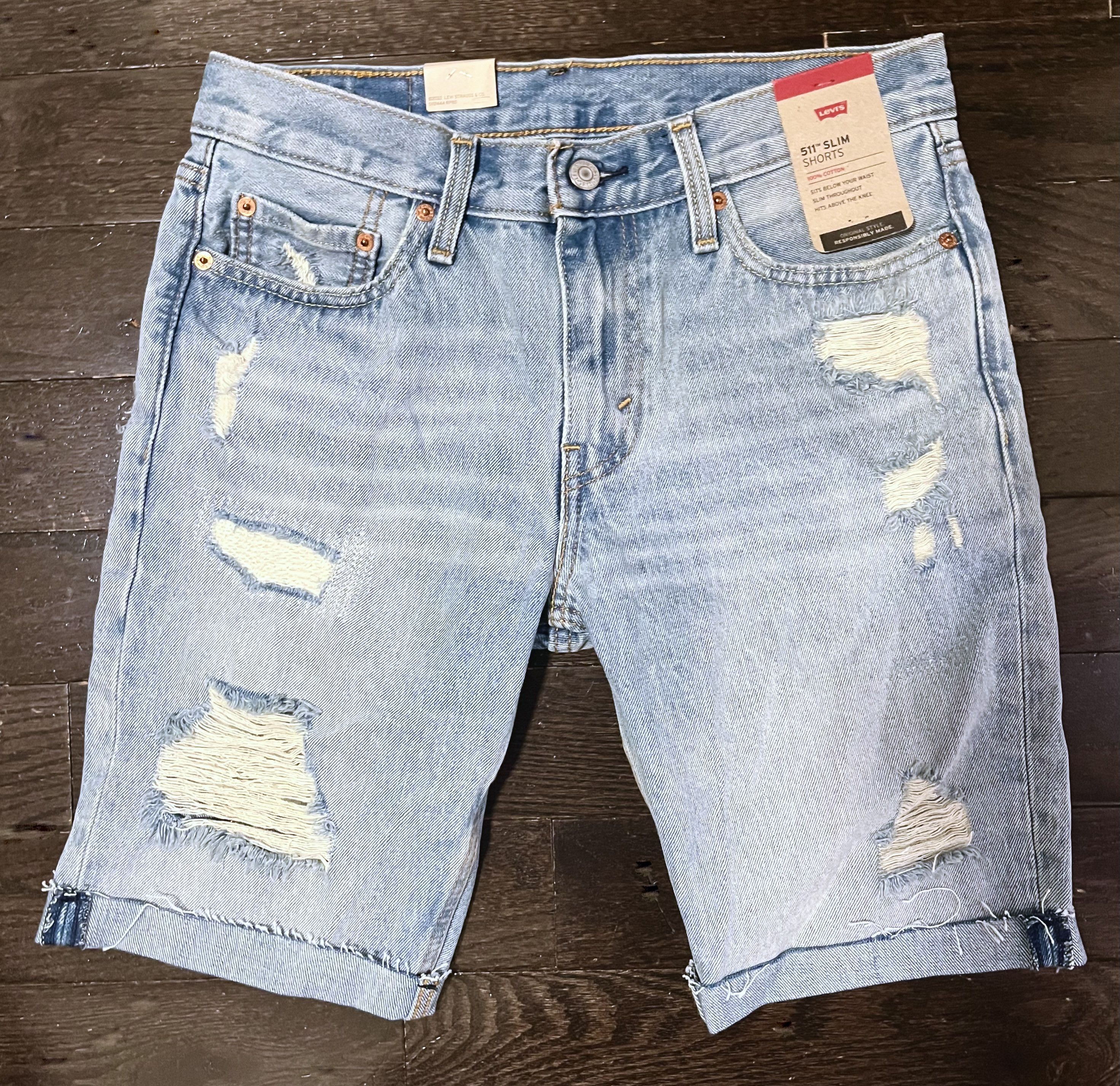 Levi's 511 Slim Light Distressed Denim Shorts sz 30
