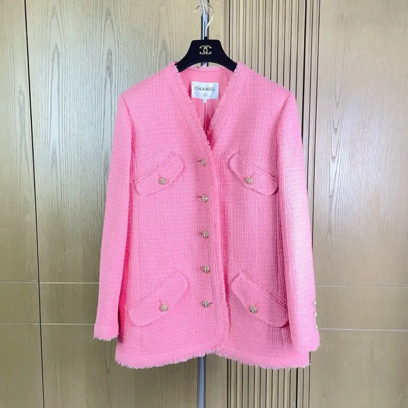 Chanel Chanel Pink Wool Blend Women’s Jacket 0089 Size L / US 10 / IT 46 - 1 Thumbnail