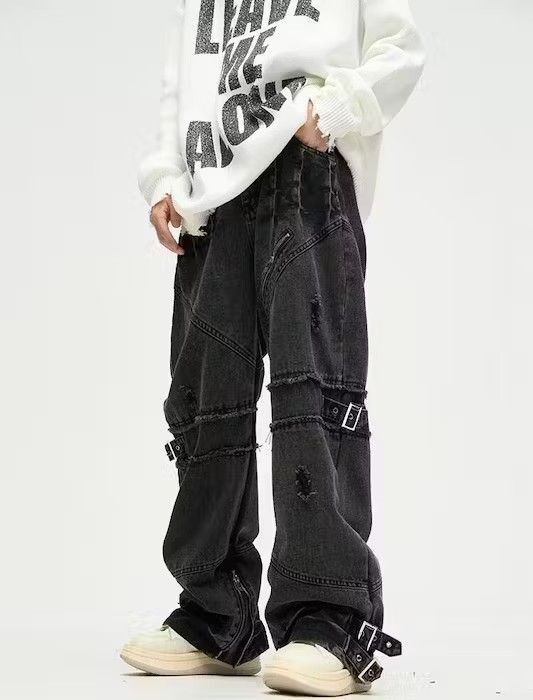 image of Black Gothic Pants Wide Leg Baggy Jeans, Men's (Size 30)