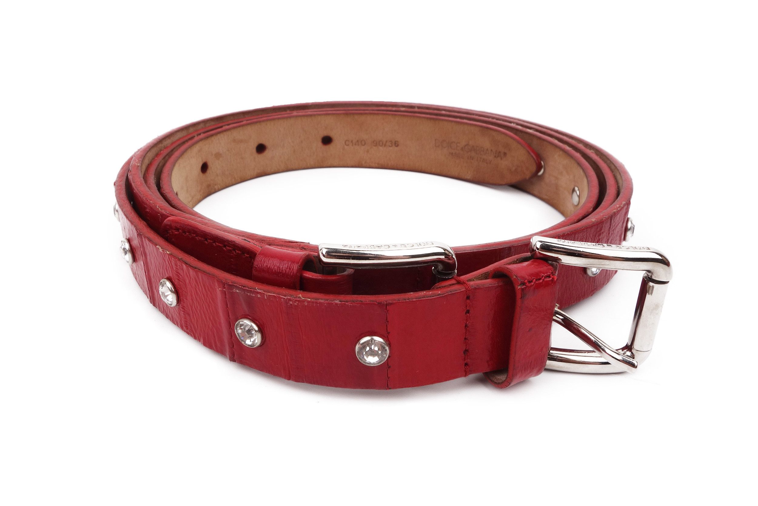 Dolce & Gabbana Dolce Gabbana Red Leather Belt Studded Rhinestone Crystal 36 Size ONE SIZE - 2 Thumbnail