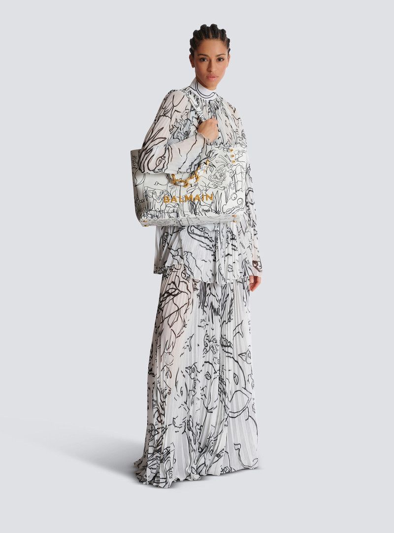 Balmain o1s1wg111225 Size:OS/1945 Graphic-Print Tote Bag in White Size ONE SIZE - 8 Thumbnail