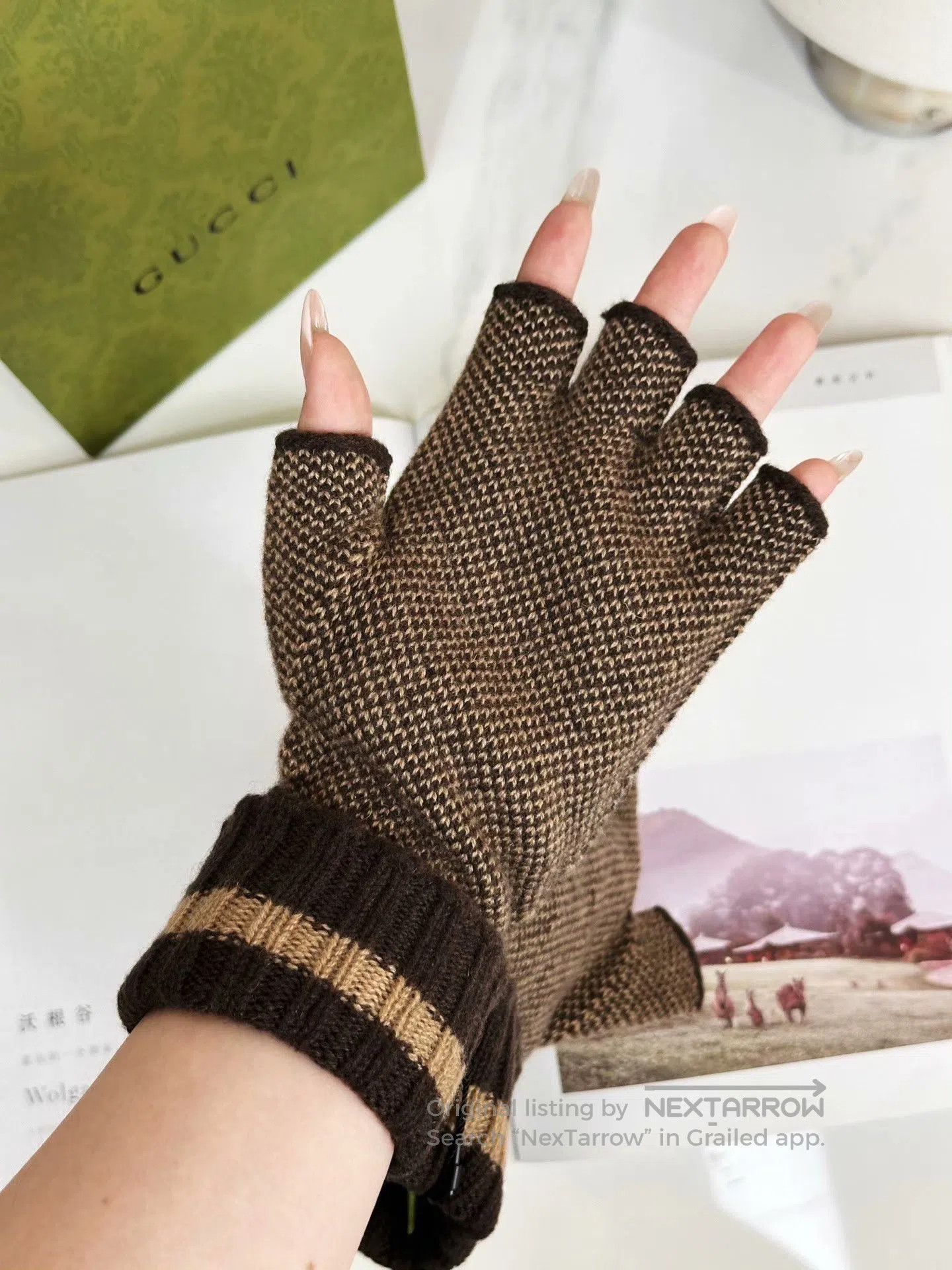 Gucci Gucci Brown Cashmere Fingerless Gloves. Size ONE SIZE - 6 Thumbnail