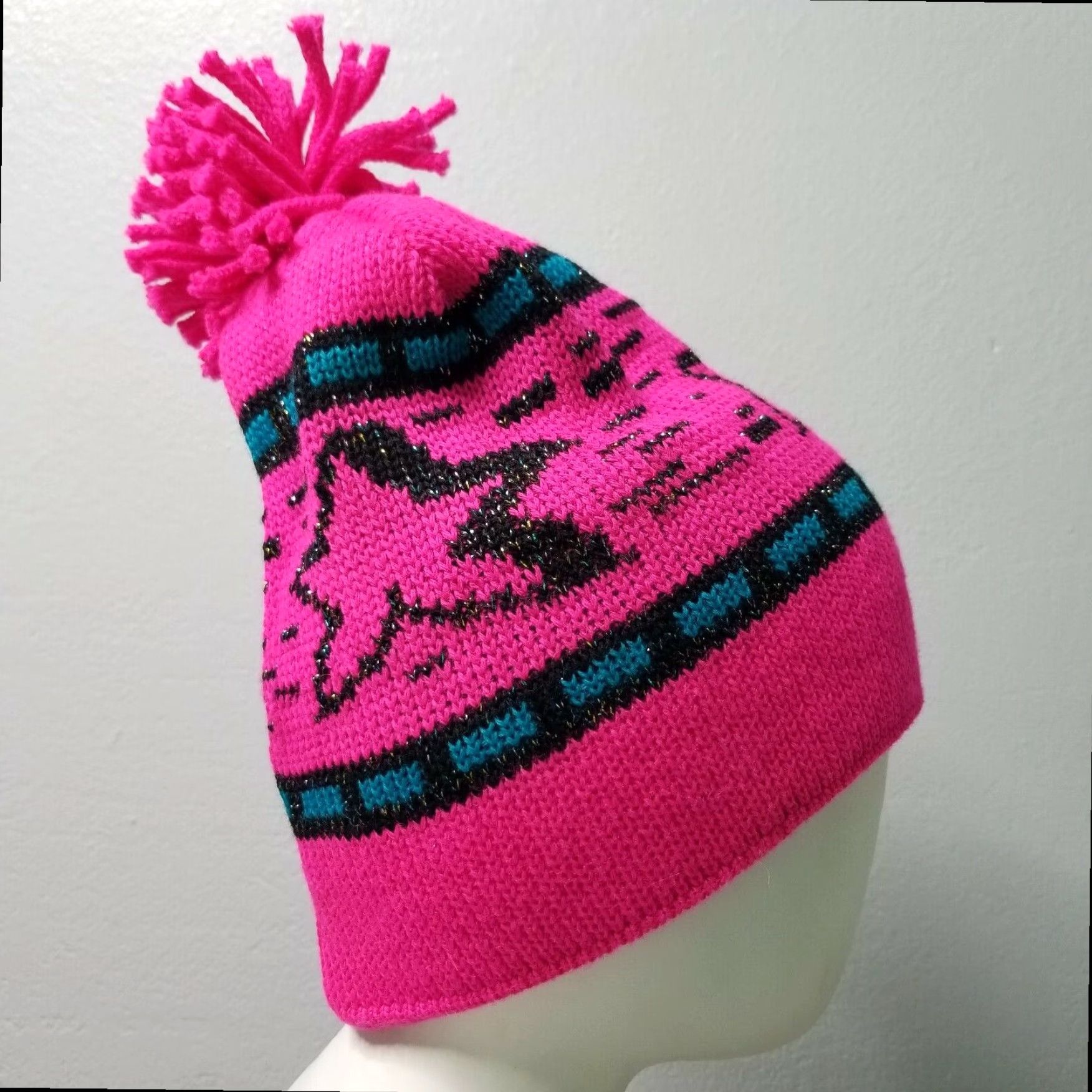 Vintage VINTAGE Wigwam Wool Ski Beanie Hat Pink Stars OSFM Women Size ONE SIZE - 4 Thumbnail