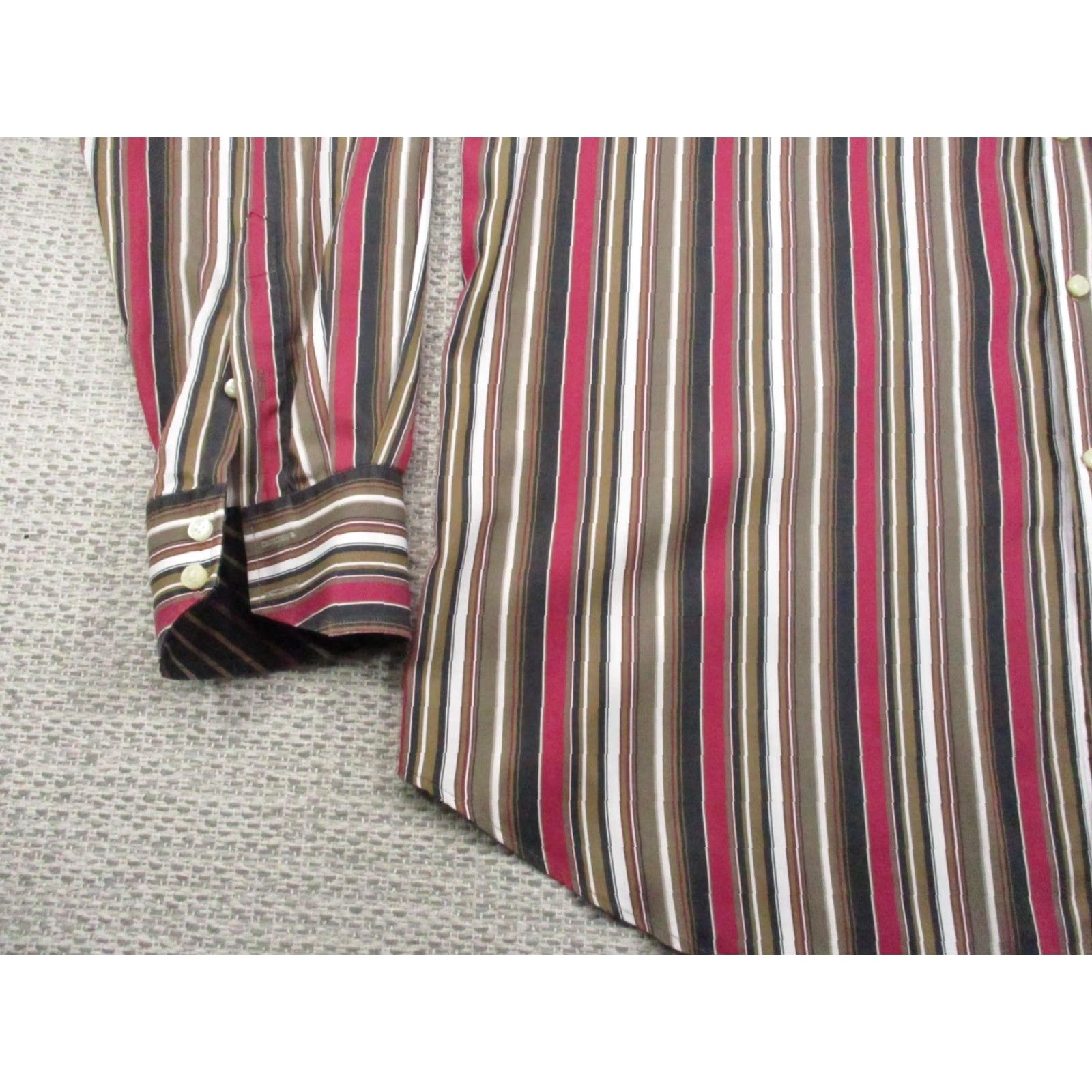 Tailorbyrd Tailorbyrd Dress Shirt Mens XL Brown Red Stripe Long Sleeve Button Up Cotton Size 46R - 3 Thumbnail