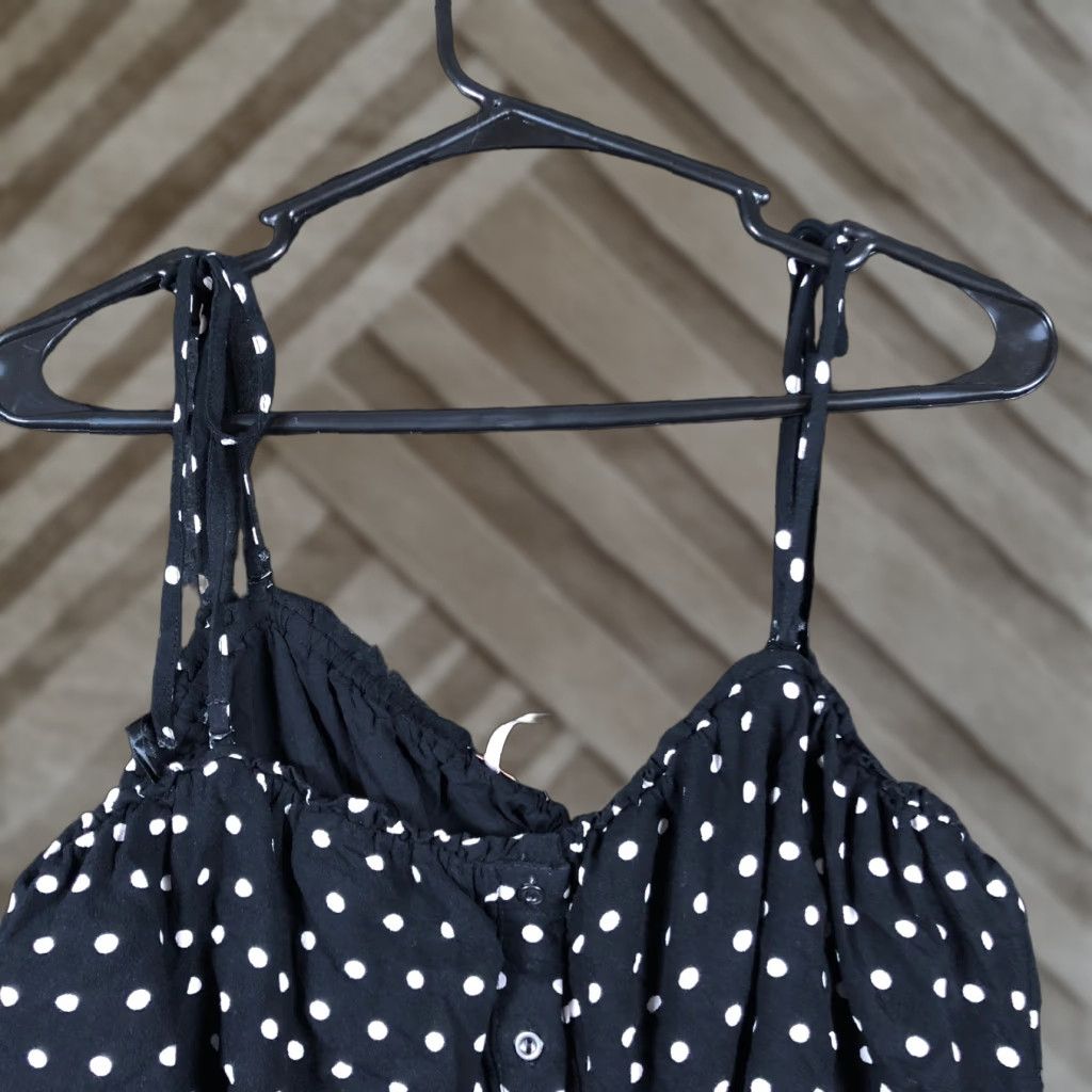 Free People Free People Blouse Womens Black White Polka Dot Tub Crop Adjustable Straps 8 Size M / US 6-8 / IT 42-44 - 1 Thumbnail