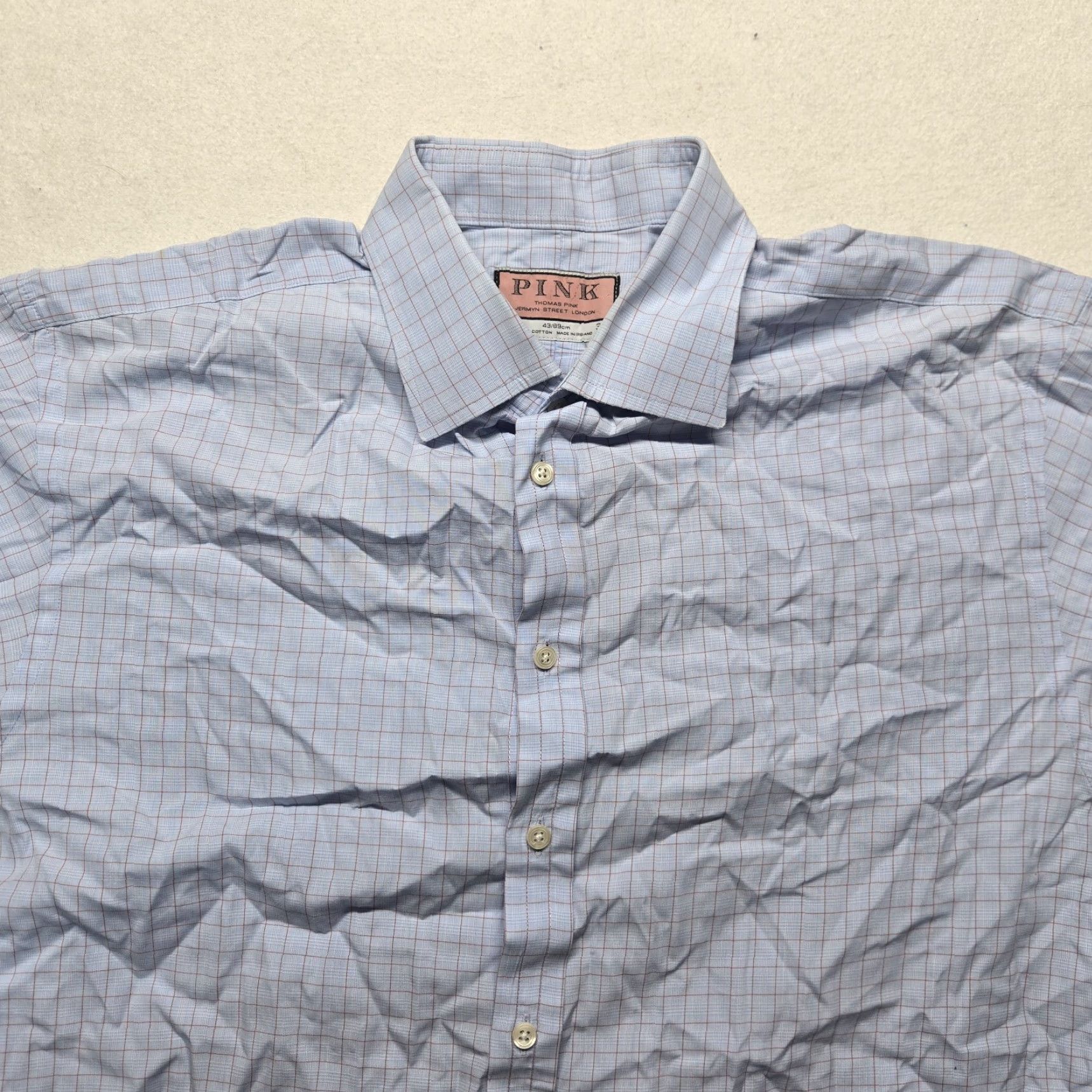 Vintage VINTAGE? No. Thomas Pink Shirt Blue Checkered Button Up Long Sleeve Adult Men 17 35 Blue Check Dress Shirt 100% Cotton 17 in Mens Size US XL / EU 56 / 4 - 2 Thumbnail