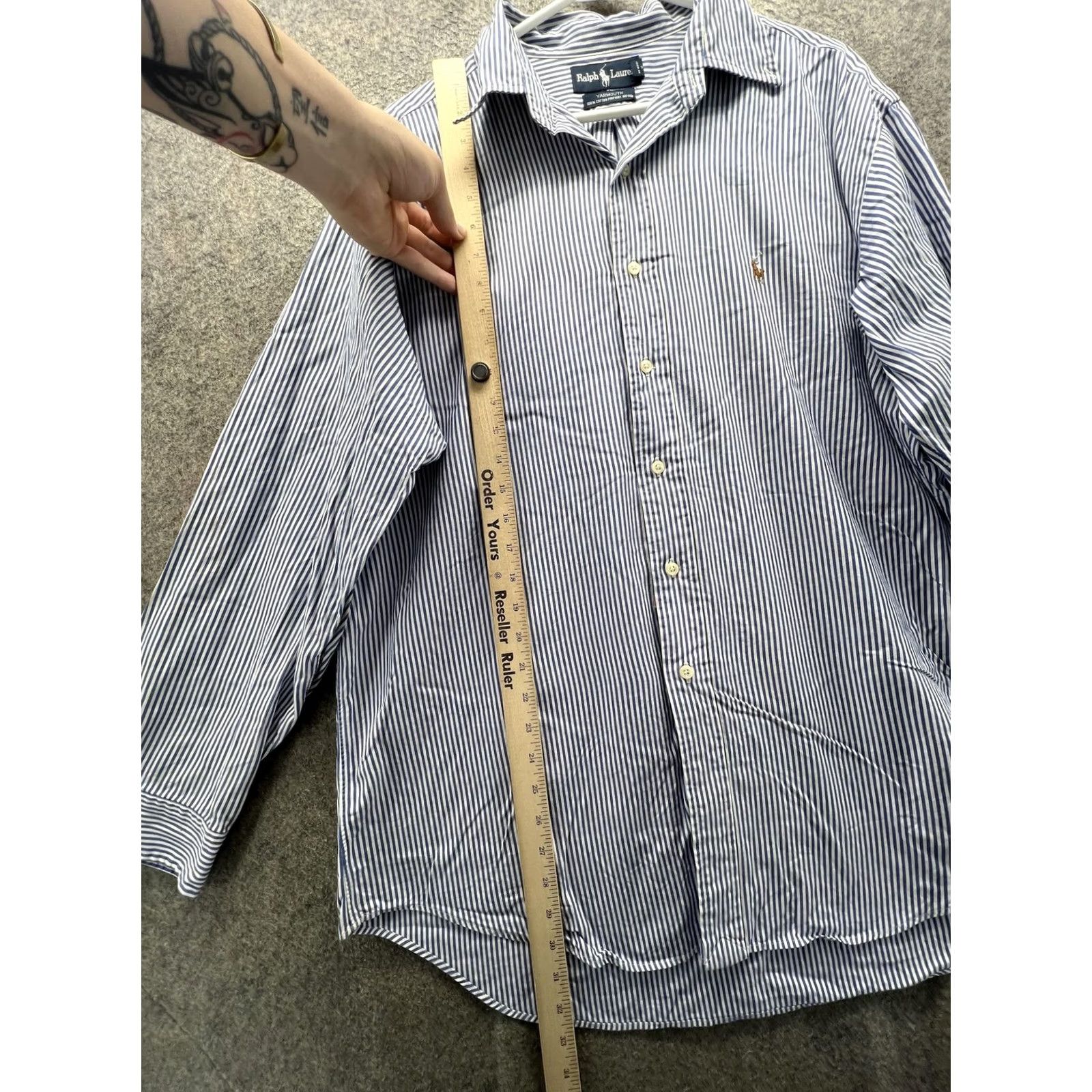 Ralph Lauren Ralph Lauren Yarmouth Shirt Mens 16.5 34/35 Blue Stripe Oxford Cotton Logo Dress Shirt Size US XL / EU 56 / 4 - 2 Thumbnail