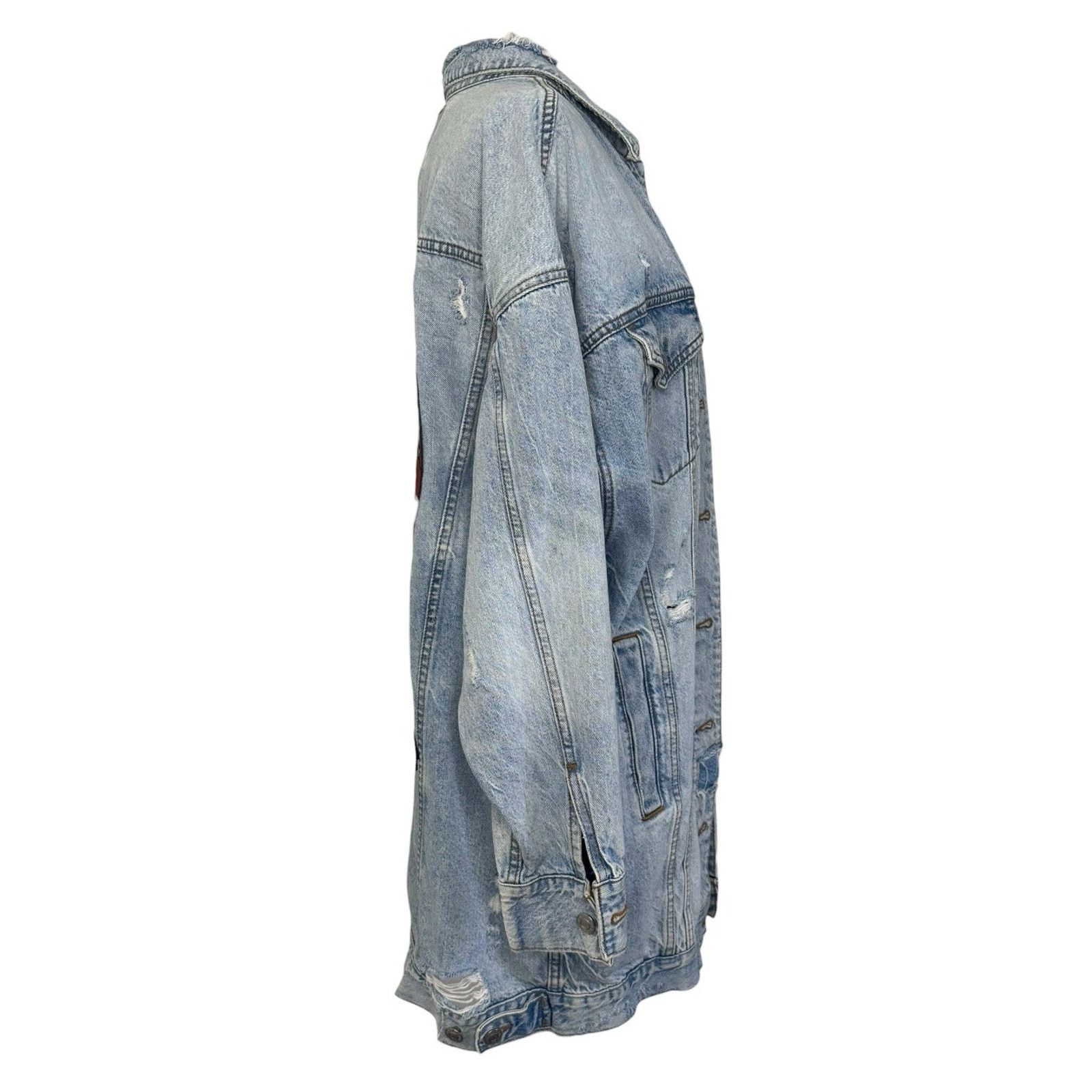 American Eagle Outfitters Japanese TIGER Sunset Retro Distressed Denim Jacket Sz SP Size XS / US 0-2 / IT 36-38 - 7 Thumbnail