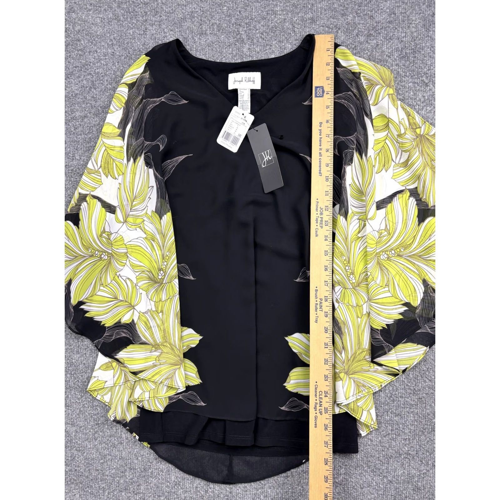 Joseph Ribkoff Joseph Ribkoff Blouse Womens 12 Black Floral Kimono Sleeve Sheer Overlay Poncho Dressy Shirt Size XL / US 12-14 / IT 48-50 - 3 Thumbnail