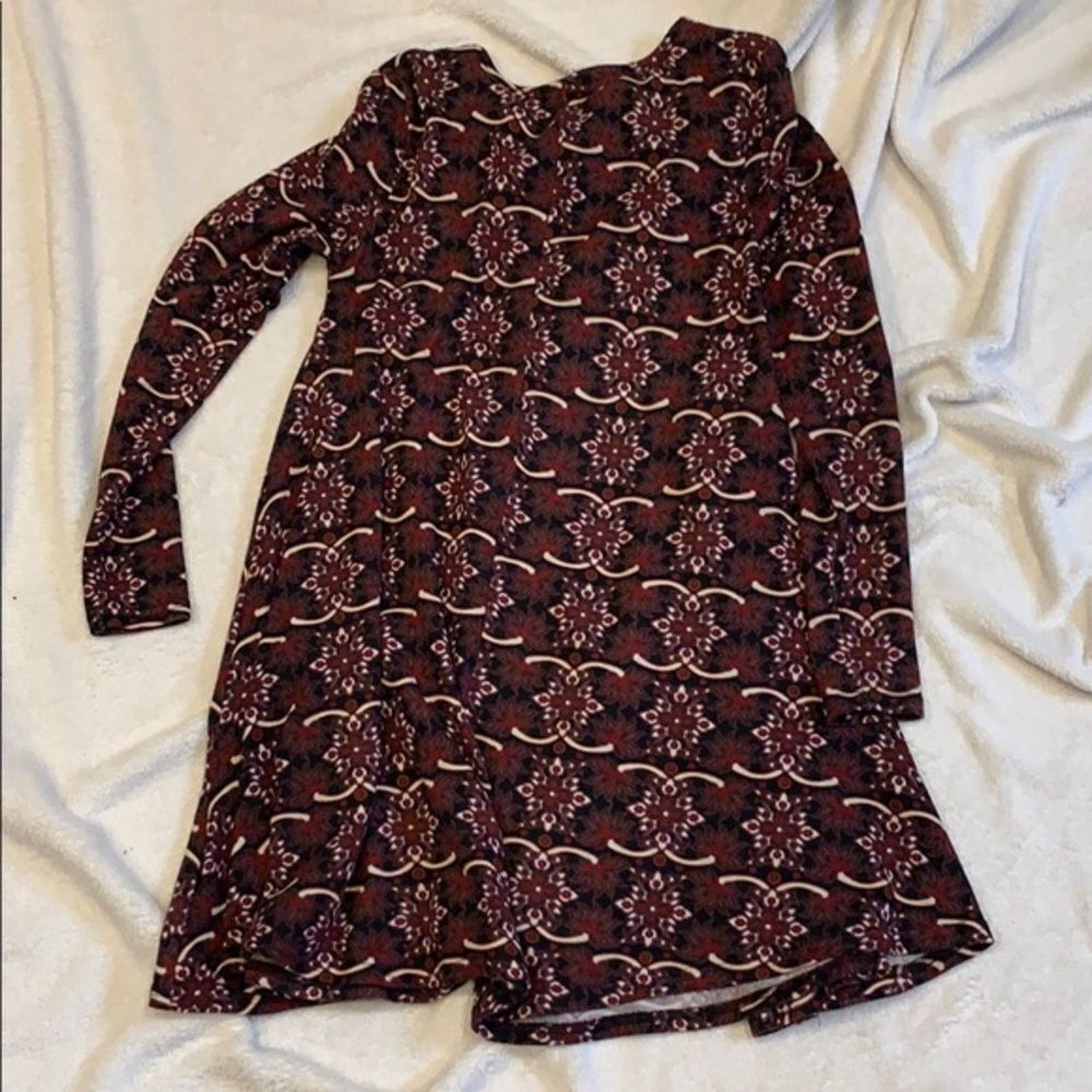 Boohoo Boohoo Maroon Print Long Sleeve Swing Dress | Sz 6 Size M / US 6-8 / IT 42-44 - 6 Thumbnail