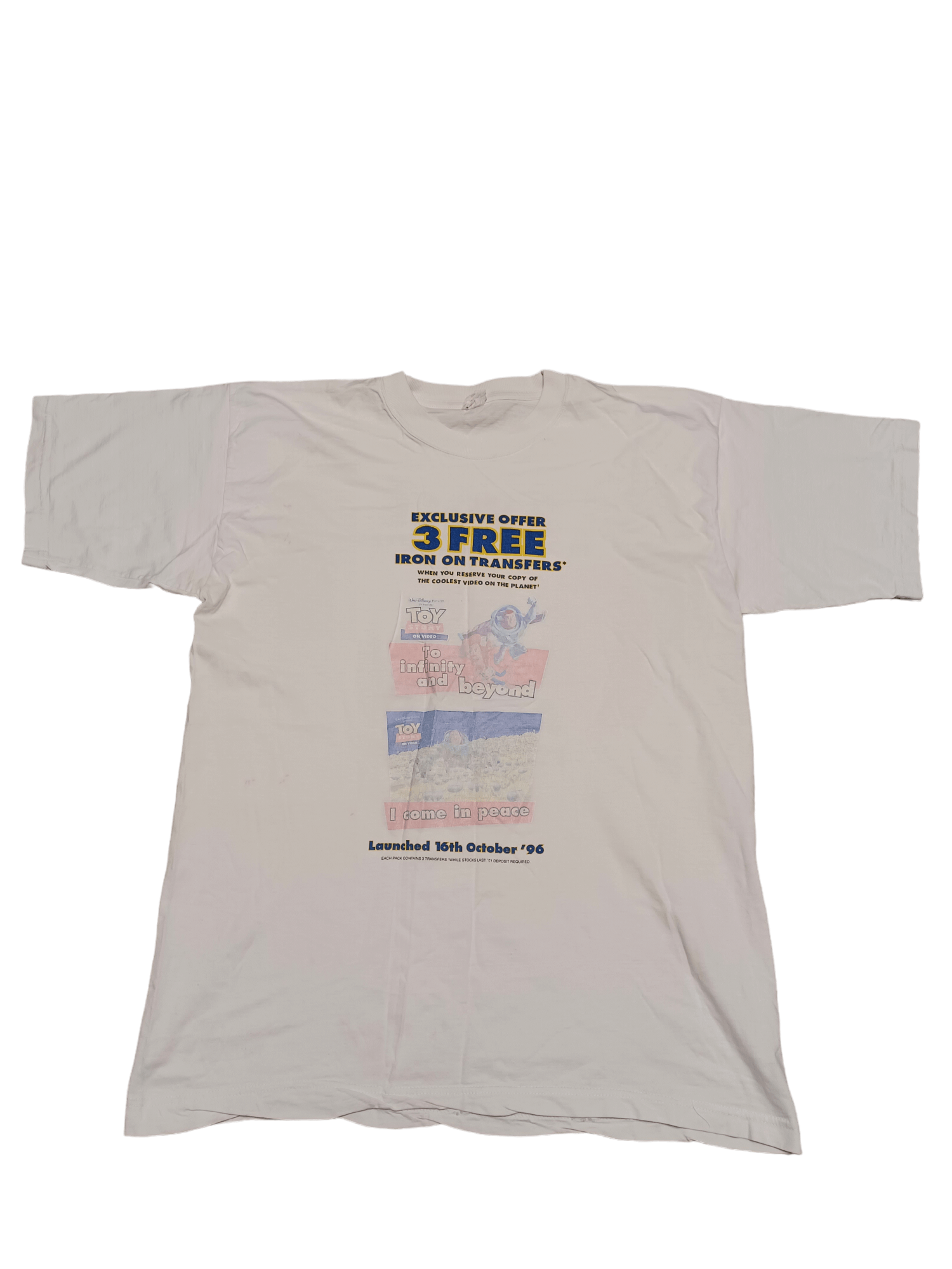 image of 1990X Clothing x Disney 1996 Vintage Toy Stories By Disney Very Tee in White, Men's (Size Large)