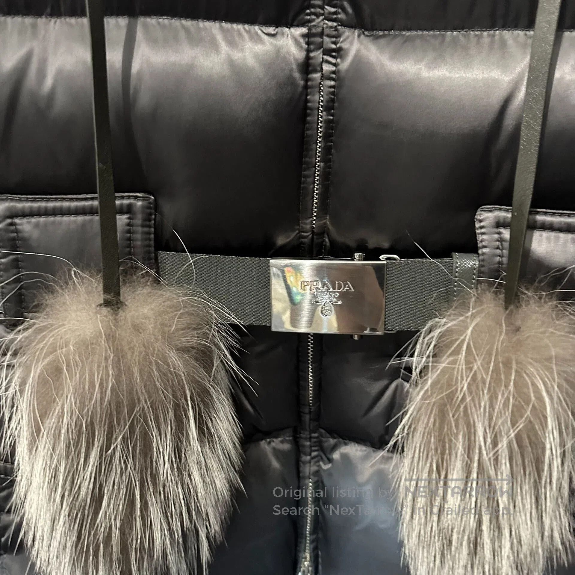 Prada prada fur collar belted down jacket. Size L / US 10 / IT 46 - 2 Thumbnail