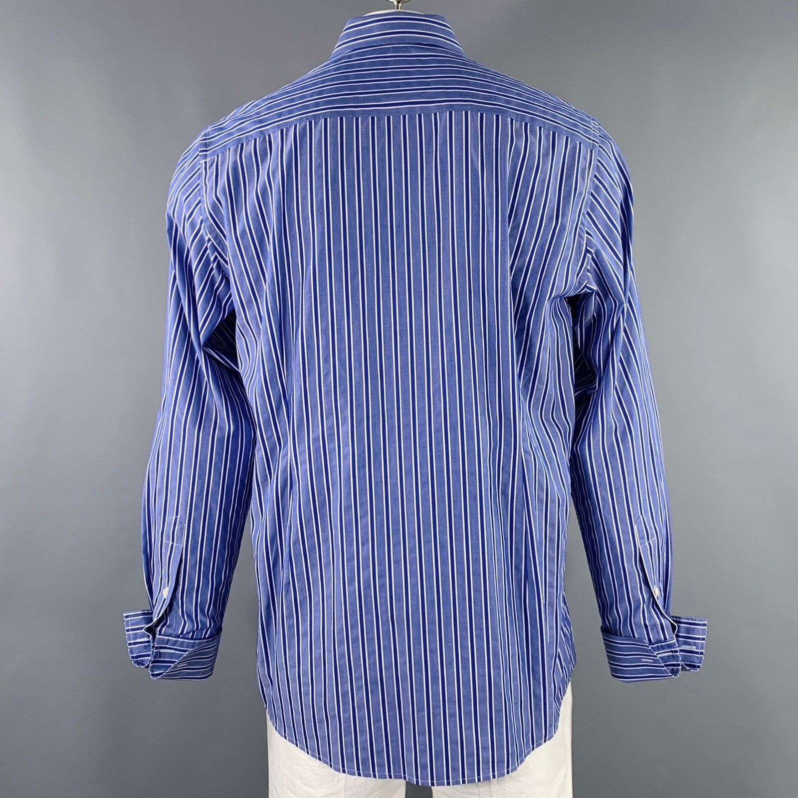 Eton Blue White Stripe Cotton Curved Cutaway Long Sleeve Shirt Size US L / EU 52-54 / 3 - 4 Thumbnail