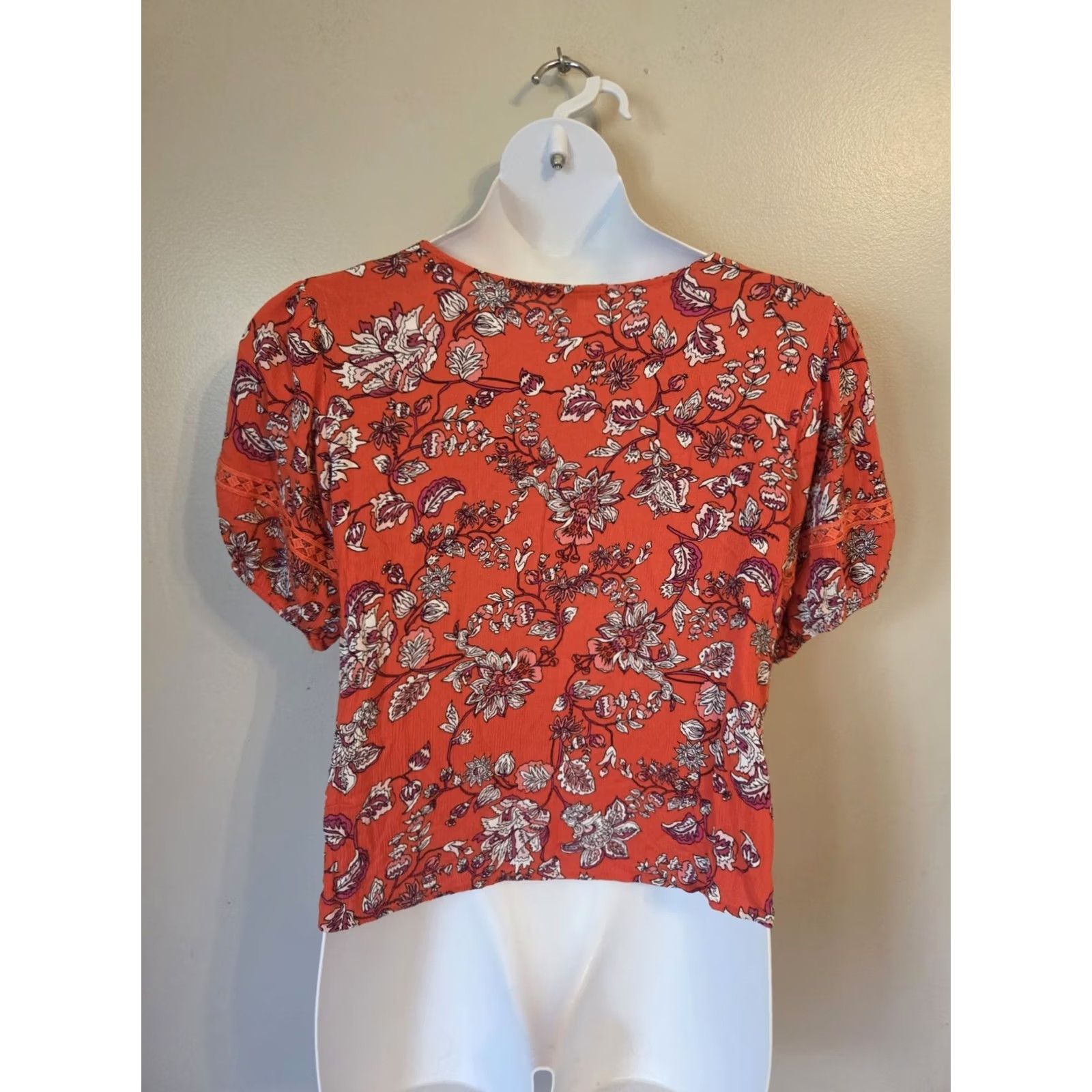 Vintage Adrienne Vittadini Orange Floral Crinkle Lace Trim Top Hippie Boho XL Womens Size XL / US 12-14 / IT 48-50 - 5 Thumbnail