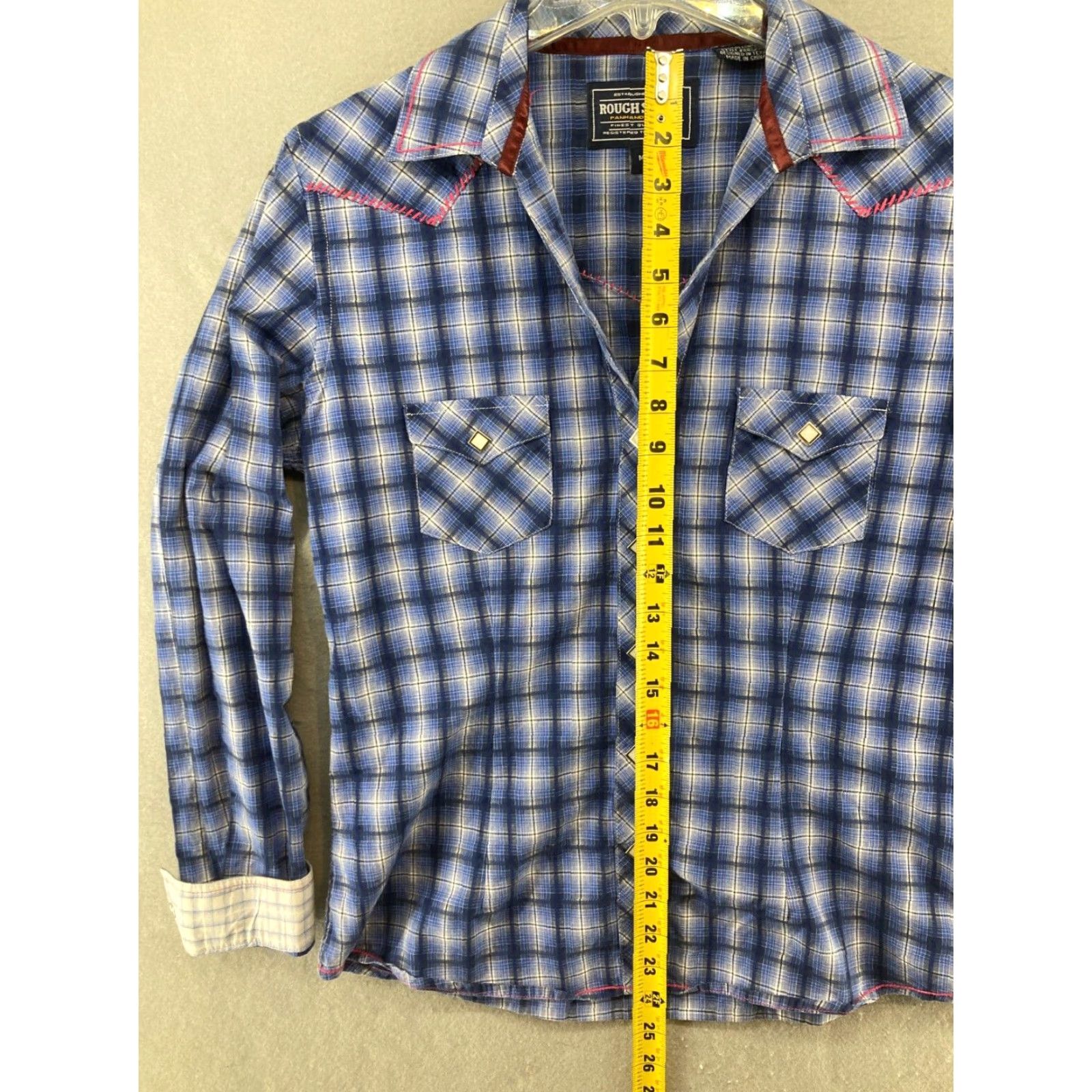 Vintage Panhandle Slim Mens Western Shirt Plaid Long Sleeve Button-Up Snap Pearl Snap Blue Cotton Panhandle Rough Stock Casual Workwear M Mens Size US M / EU 48-50 / 2 - 3 Thumbnail