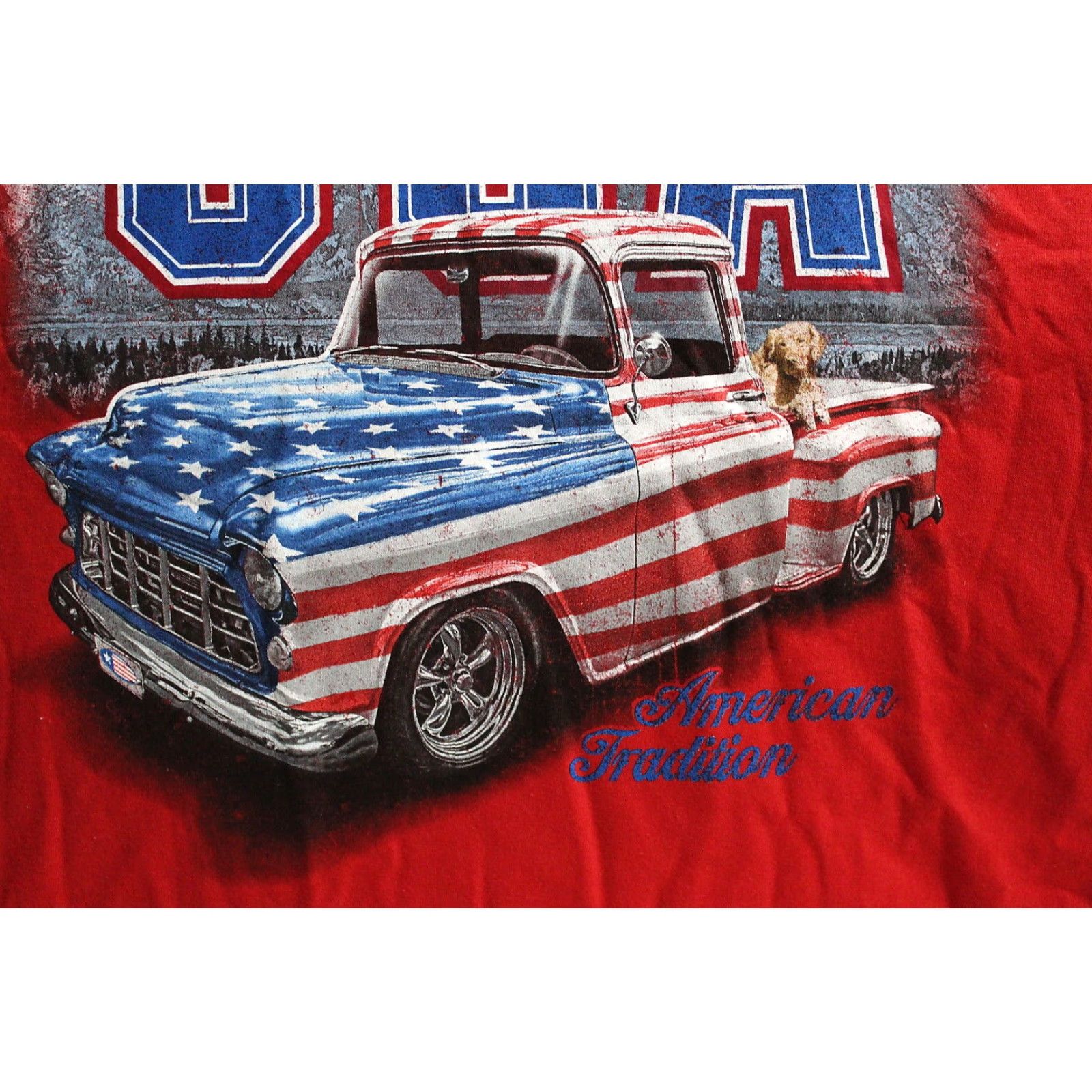 Vintage VINTAGE American Flag Pickup Truck Eagle Dog Graphic T-Shirt Men’s Medium Red Cotton Size US M / EU 48-50 / 2 - 3 Thumbnail