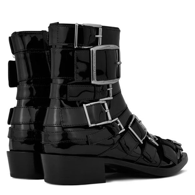 Alexander McQueen o1g2r1mq0824 Punk Buckle Boots in Black & Silver Size US 8 / IT 38 - 4 Thumbnail