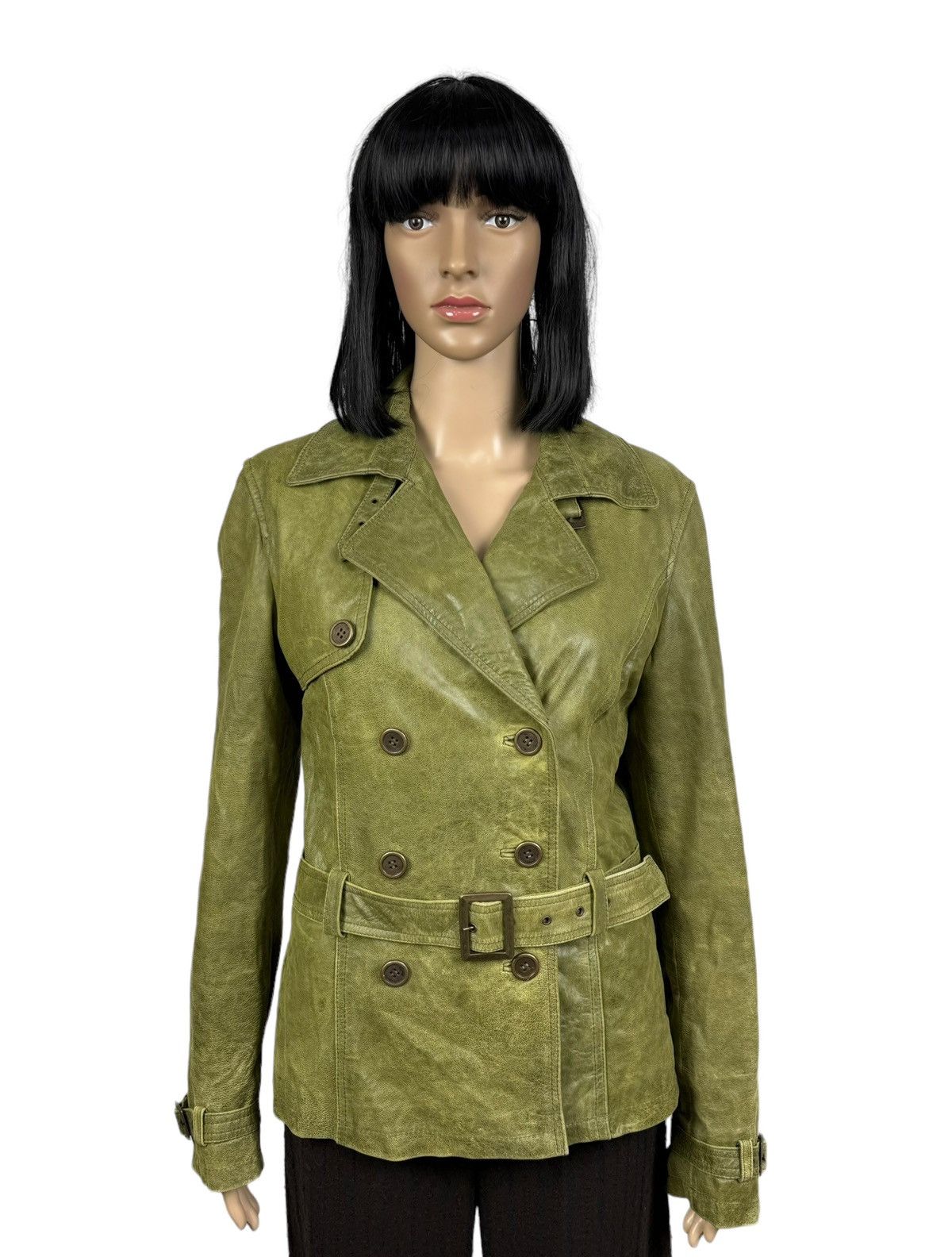 image of Arma Women Genuine Leather Trench Coat Belted Size It44 in Green