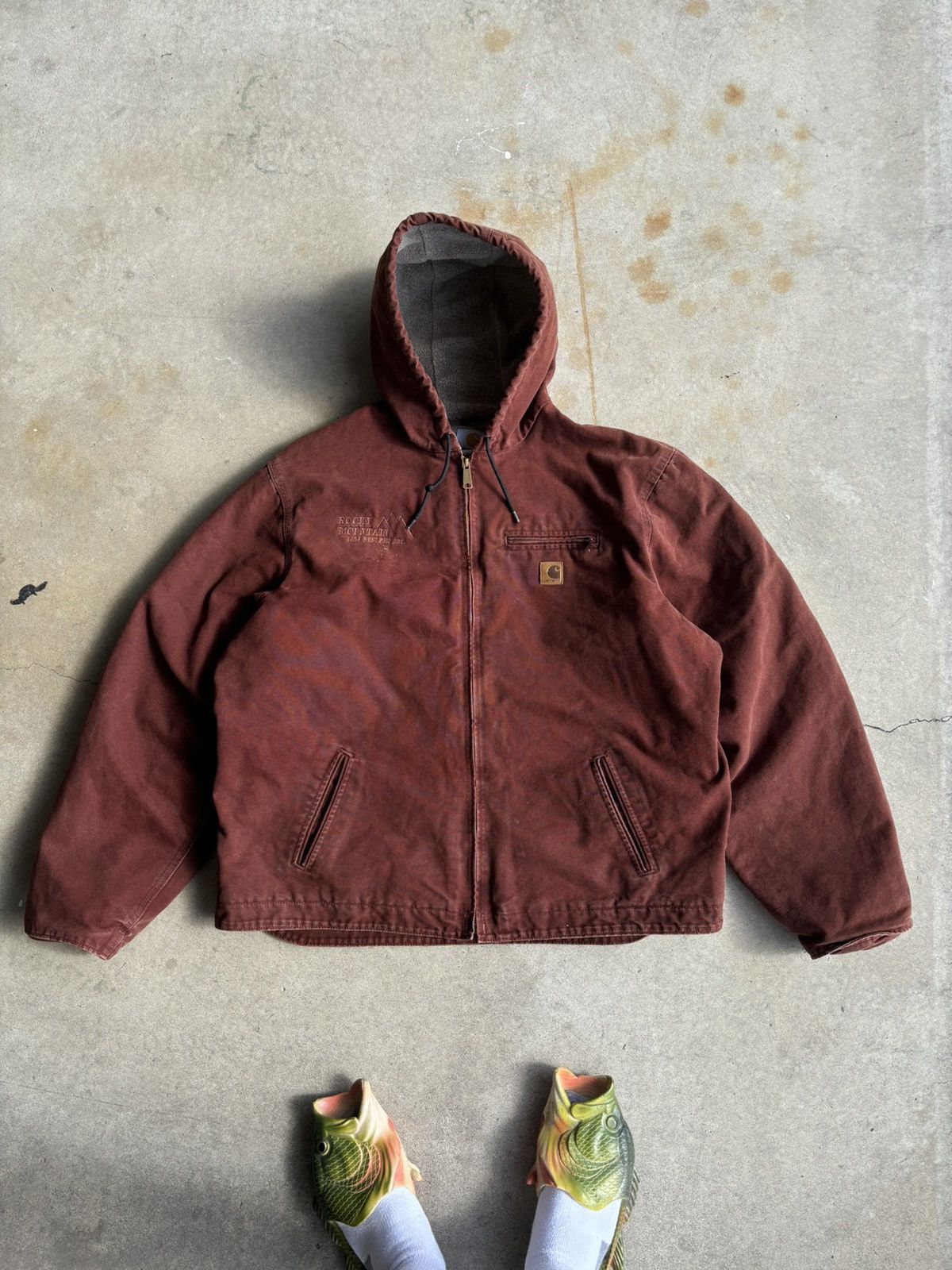 Image of Crazy Crimson Red Carhartt Active Workjacket Distressed, Men's (Size 2XL)