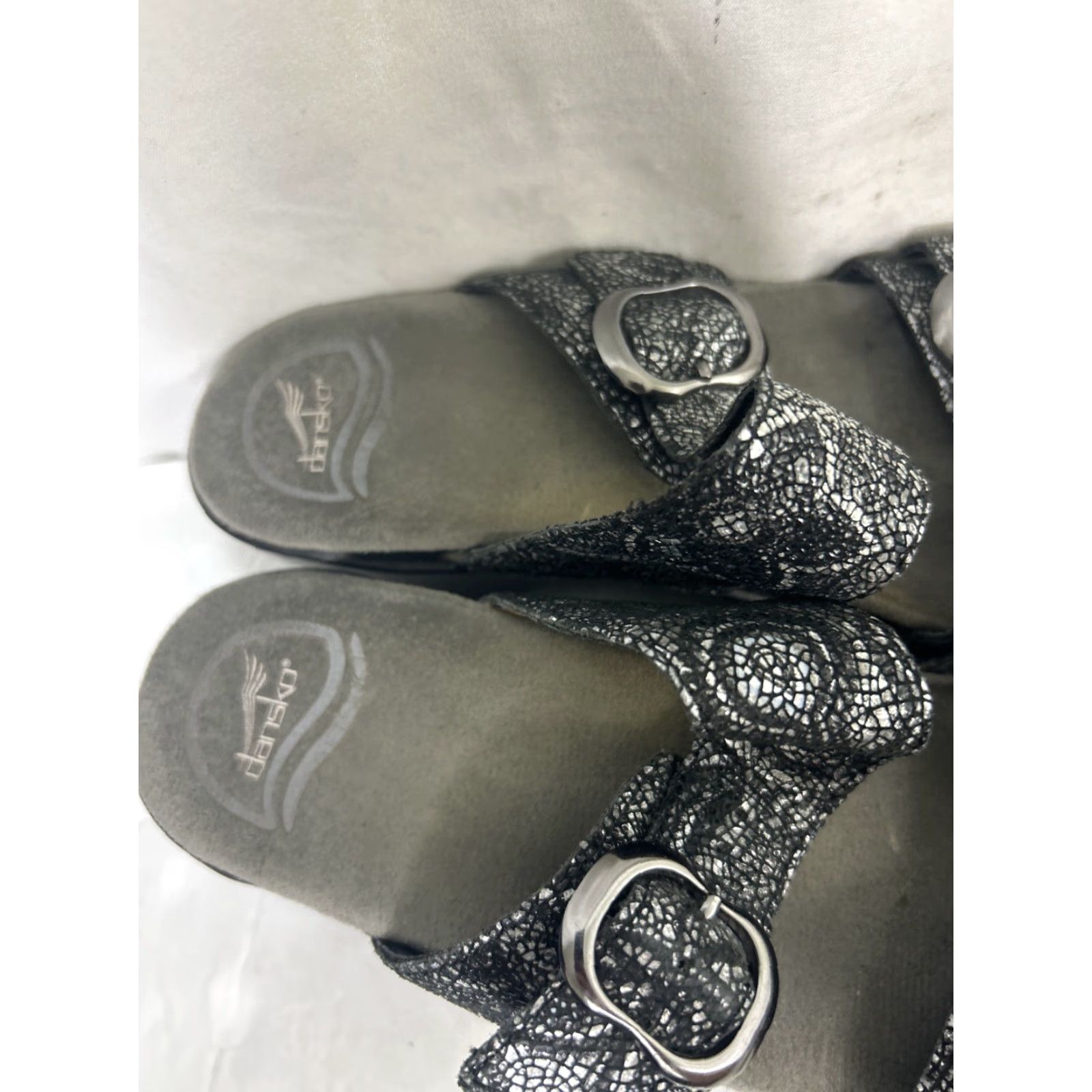 Dansko VINTAGE Dansko Womens Slide Double Strap Clog Sandals Black Gray Print Leather Size 37 Size US 7 / IT 37 - 4 Thumbnail