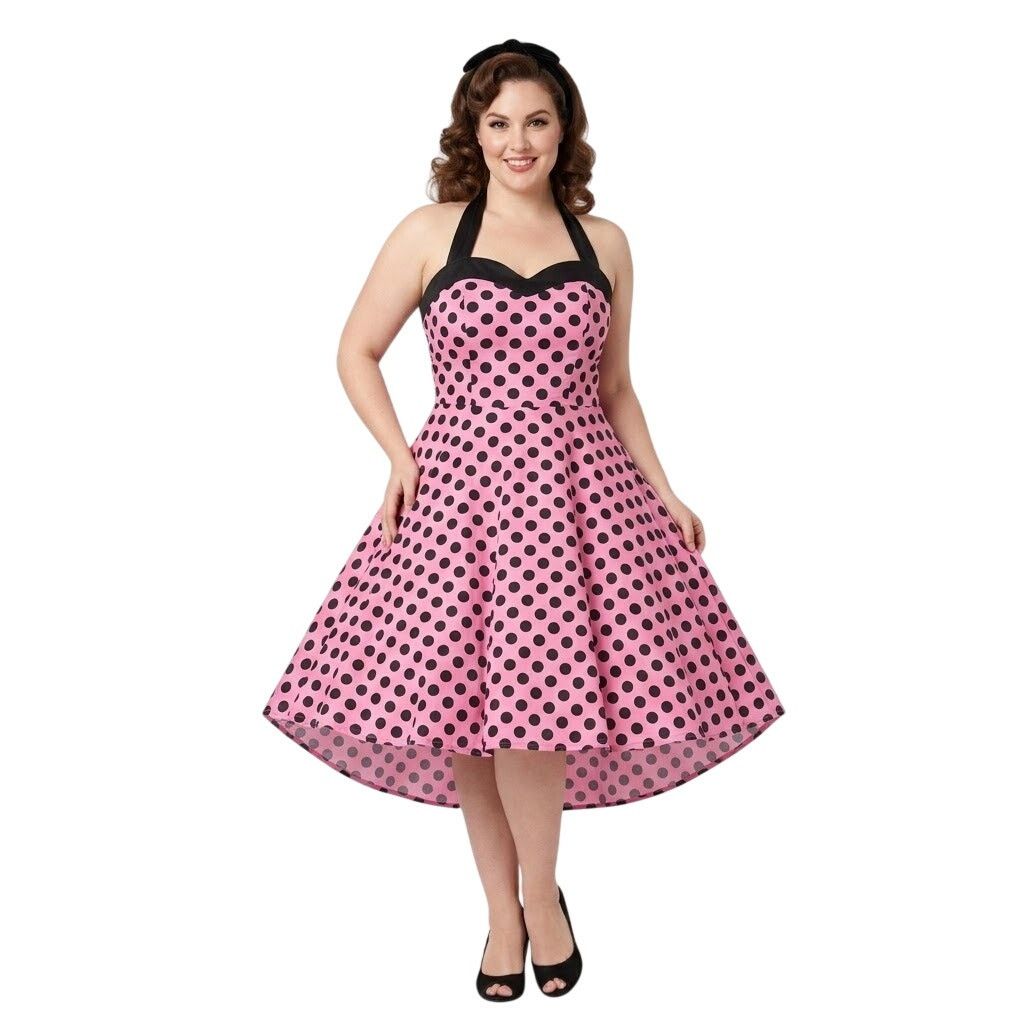 Other Dress Tells Rockabilly Halter Dress Pink & Black Polkadots Size L / US 10 / IT 46 - 6 Thumbnail