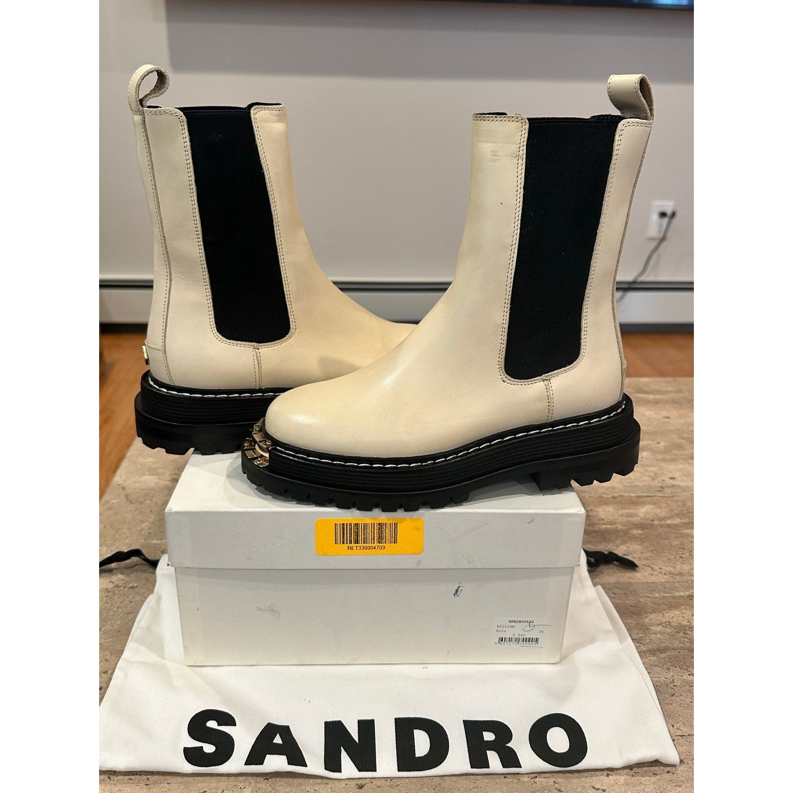 Sandro NEW Sandro Liam Ecru Leather Chelsea Boots 36 Size US 5.5 / IT 35.5 - 7 Thumbnail