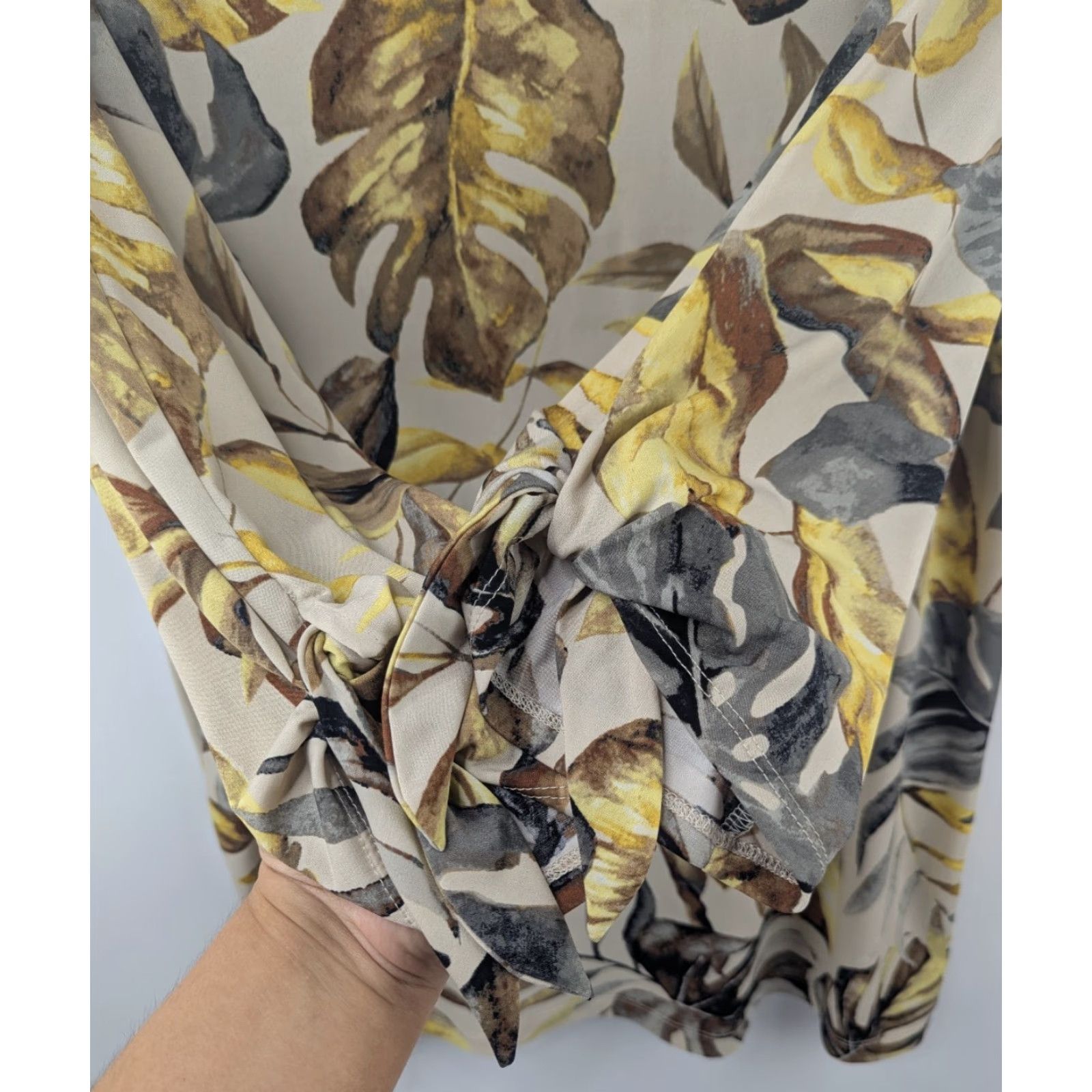 Vintage Susan Graver Tunic Shirt Womens Regular Printed Liquid Knit Tie-Sleeve Yellow XL A395084 Size L / US 10 / IT 46 - 3 Thumbnail