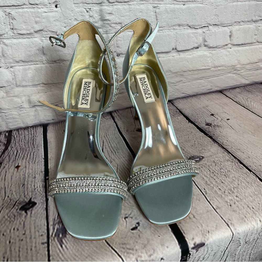 Badgley Mischka New Badgley Mischka Urina Urina Embellished Silk Mist Satin Size US 9 / IT 39 - 4 Thumbnail