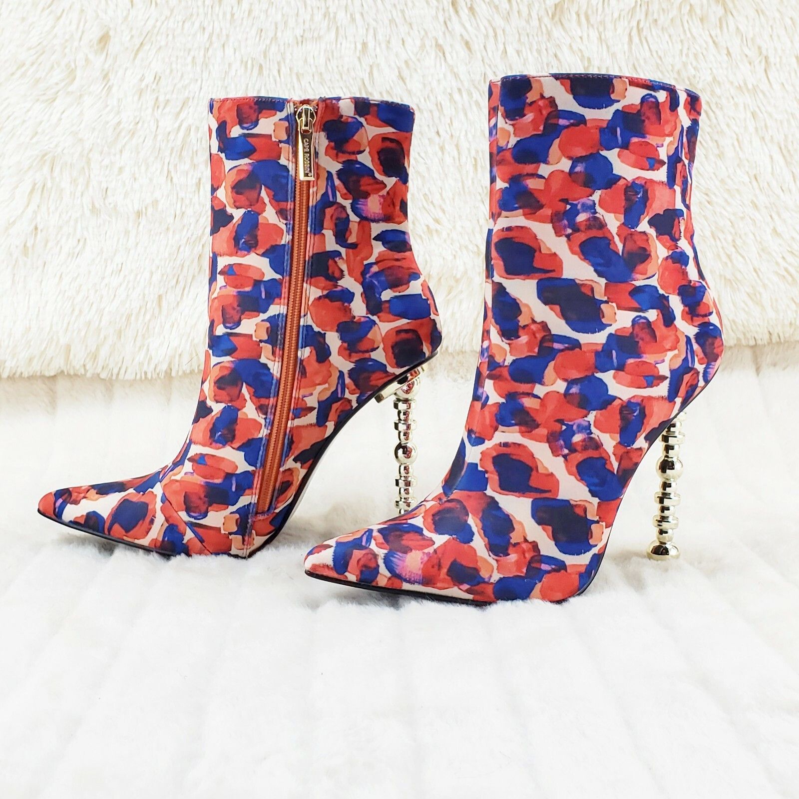 Other 5" Geo Deco High Heel Multi Color Print Pointy Toe Ankle Boo Size US 7 / IT 37 - 4 Thumbnail
