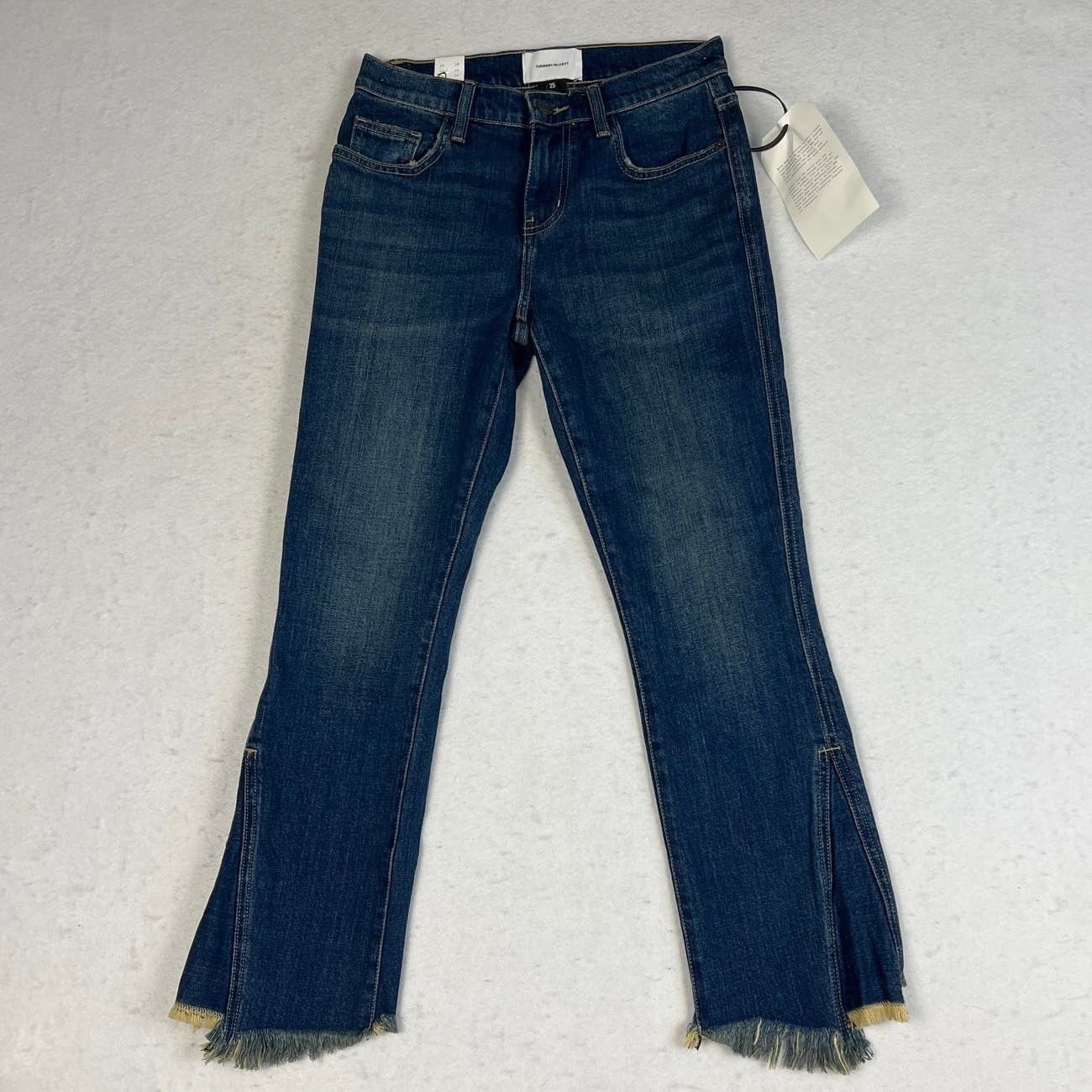 image of Current Elliott The Fan Kick Jeans Medium Wash Fray Hem in Blue, Women's (Size 25)