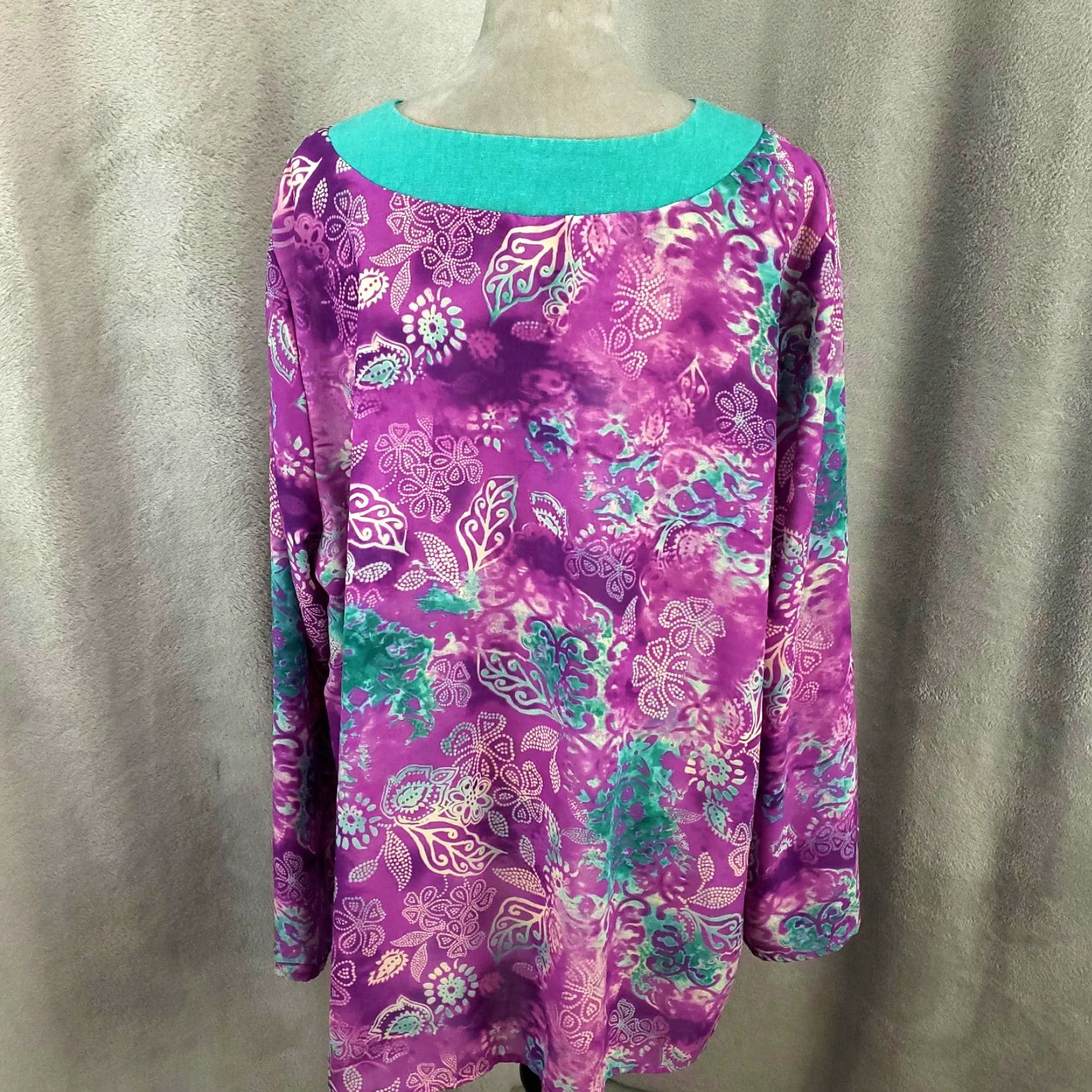 Vintage Maggie Barnes Top Womens 1X Purple Blue Half Button Up Popover Floral Tunic READ Size XL / US 12-14 / IT 48-50 - 8 Thumbnail